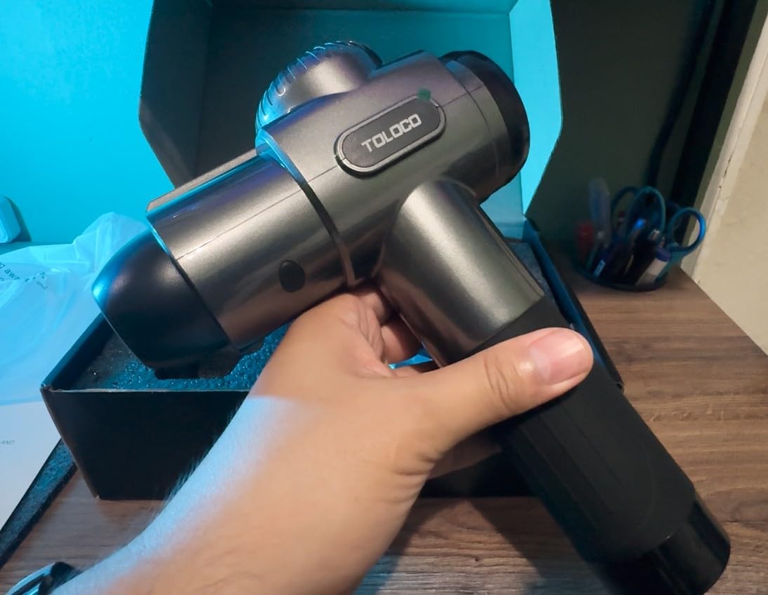 TOLOCO Massage Gun, Deep Tissue Back Massage for Athletes for Pain Relief, Percussion Massager with 10 Massages Heads & Silent Brushless Motor, Relaxation Gifts for Men Women, Black customer photo 2