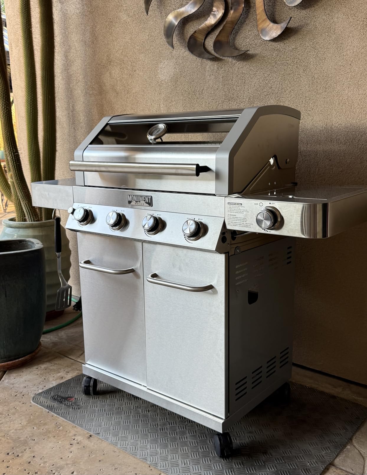 Monument Grills Larger Convertible 4 Burner Natural Gas Grill Stainless Steel Cabinet Style Propane Grills, LED Controls, Side Burner customer photo 2