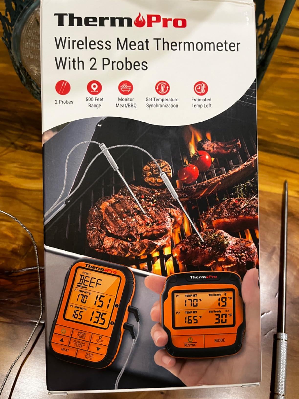 TempPro TempSync 500FT Wireless Meat Thermometer for Grilling and Smoking | RF Technology, 2 Probes, Alarms, Large Backlit Display, Smoker BBQ Kitchen Food Thermometer for Meat Turkey Cooking Gift customer photo 2