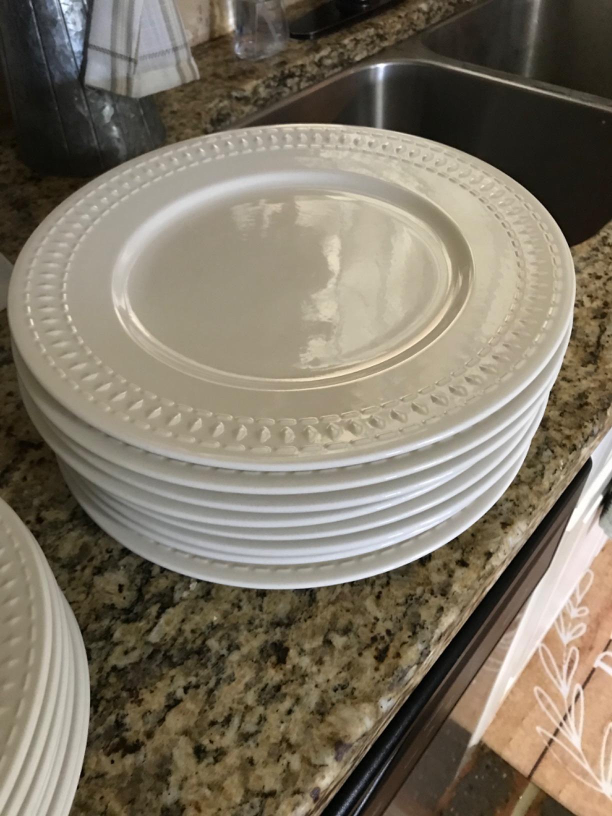 Tabletops Gallery Embossed Bone White Porcelain Round Dinnerware Collection- Chip Resistant Scratch Resistant, Fleur 16 Piece Dinnerware Set (Dinner Plate, Salad Plate, Cereal Bowl, Mug) customer photo 2