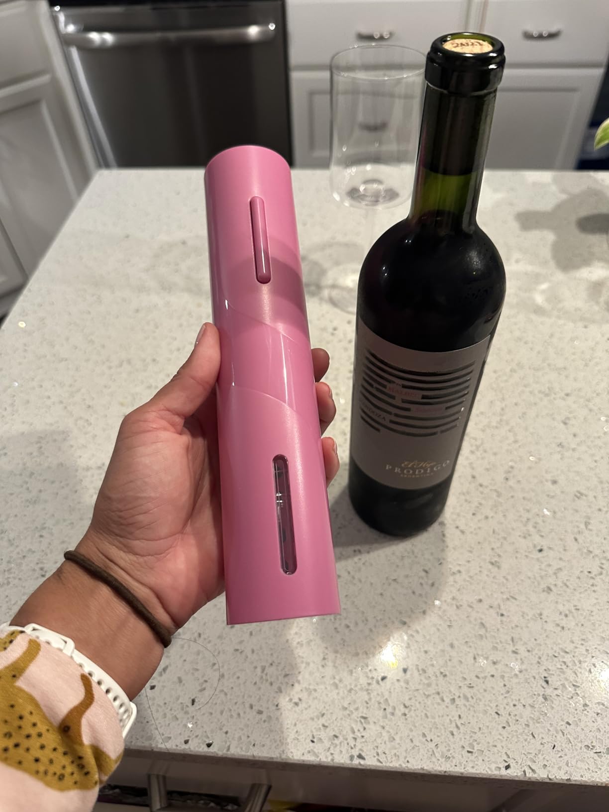 Electric Wine Bottle Opener with Foil Cutter, Automatic Corkscrew | Battery Operated One-click Button Corkscrew Remover with Blue Led Indicator Light customer photo 2