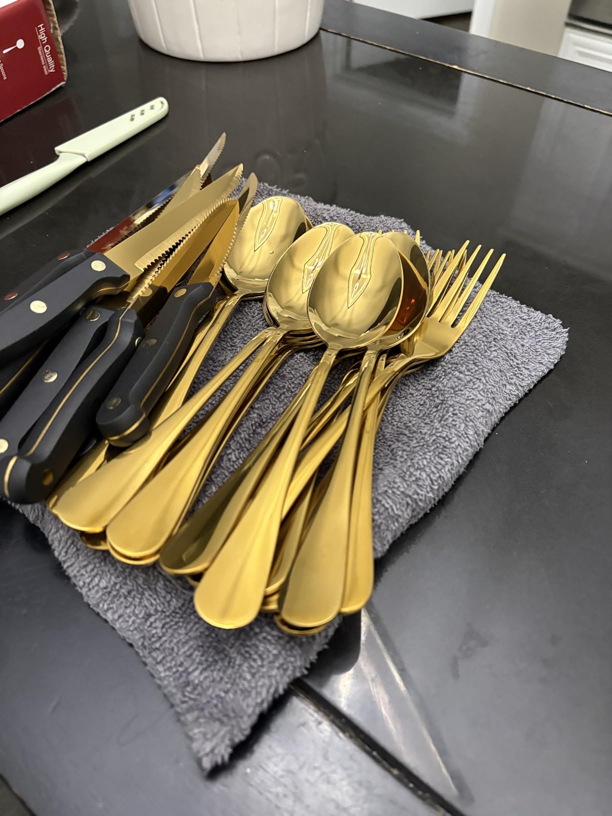 Tribal Cooking 49 Piece Gold Silverware Set - Service for 8 - Stainless Steel Gold Flatware serving set - Cutlery Set - Knives, Fork, and Spoon - Dishwasher Safe - Stunning Polished Finish customer photo 2