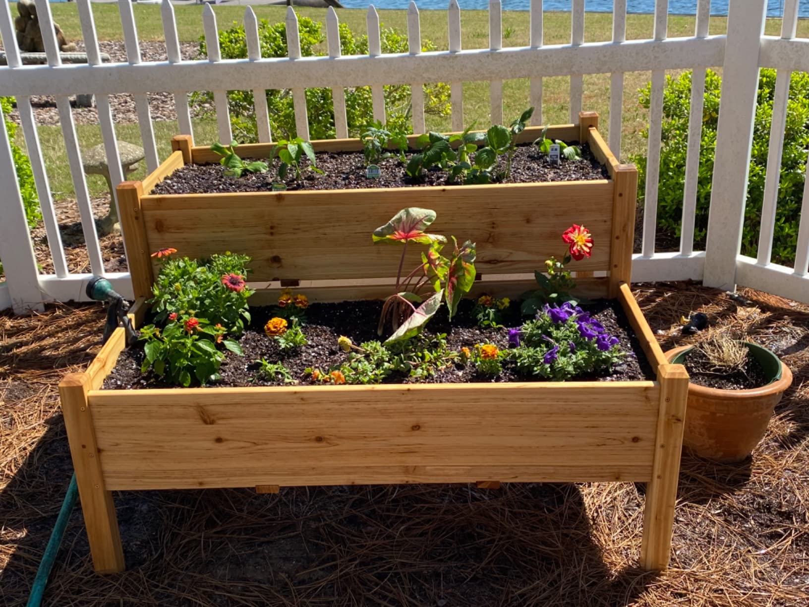 Yaheetech Raised Garden Bed Wood Tiered Planter Outdoor with Legs, 47 x 41 x 30 in Elevated Grow Box with 2 Levels and Drainage Holes for Herbs Vegetables Flowers and Backyard Patio Gardening customer photo 2