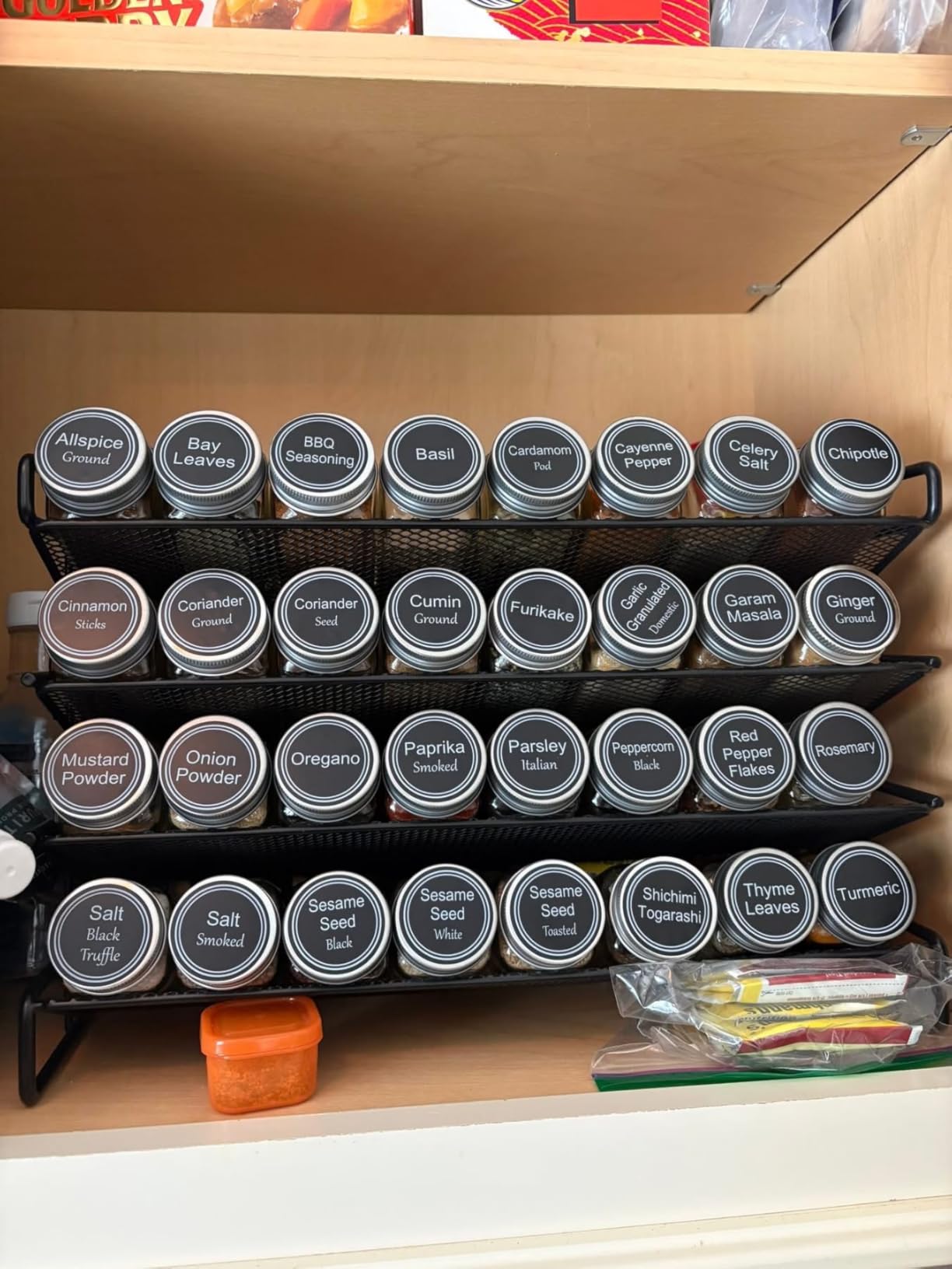 SpaceAid Spice Rack Organizer with 28 Spice Jars, 386 Spice Labels, Chalk Marker and Funnel Set for Cabinet, Countertop, Pantry, Cupboard or Door & Wall Mount - 28 Jars, 13.4