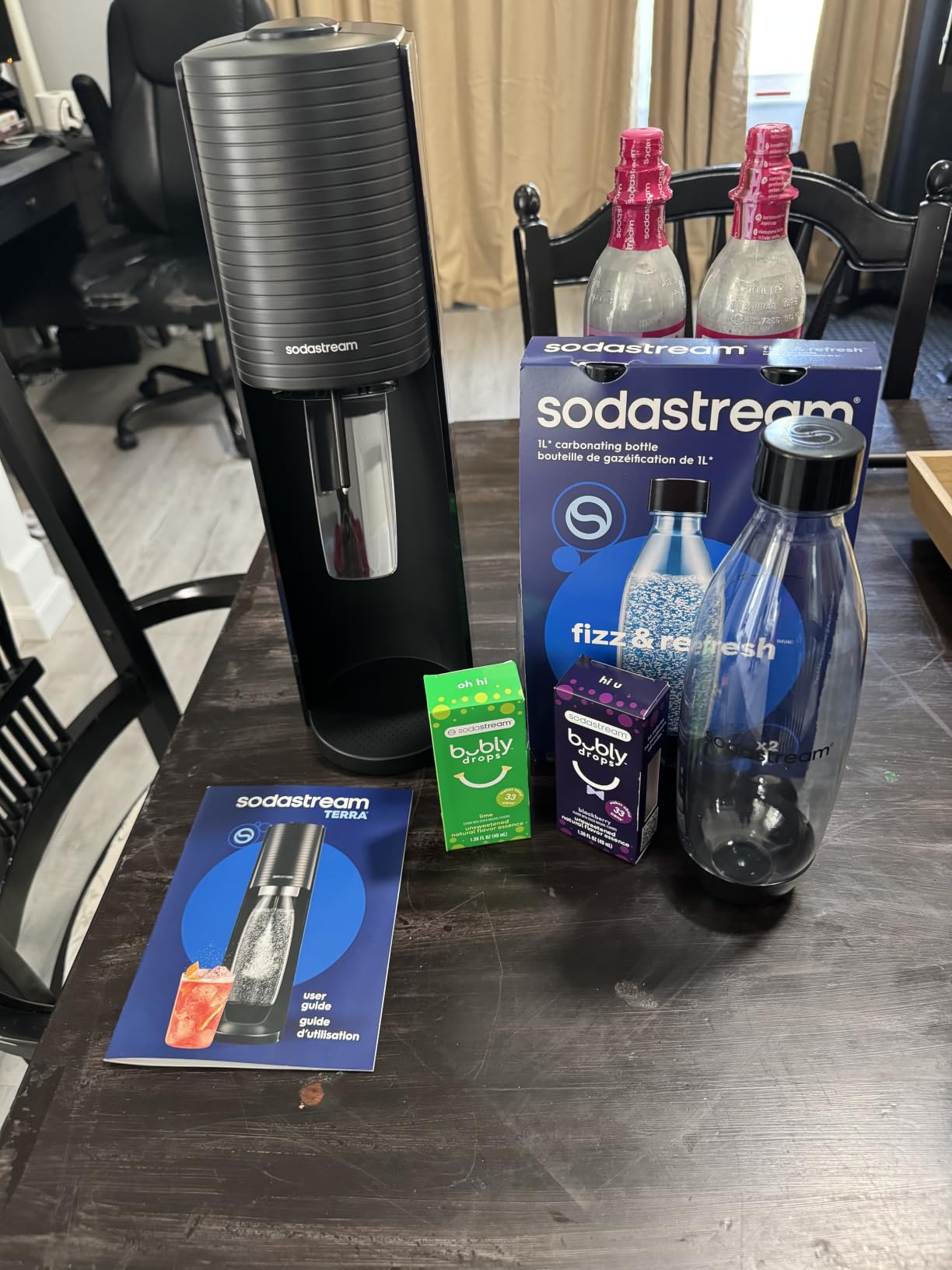SodaStream TERRA Sparkling Water Maker, Value Bundle, CQC CO2 System, Includes 2 Quick Connect 60L CO2 Cylinders, 3 Dishwasher Safe BPA Free Bottles, 2 bubly Flavor Drops, Make your own Pepsi, Black customer photo 2