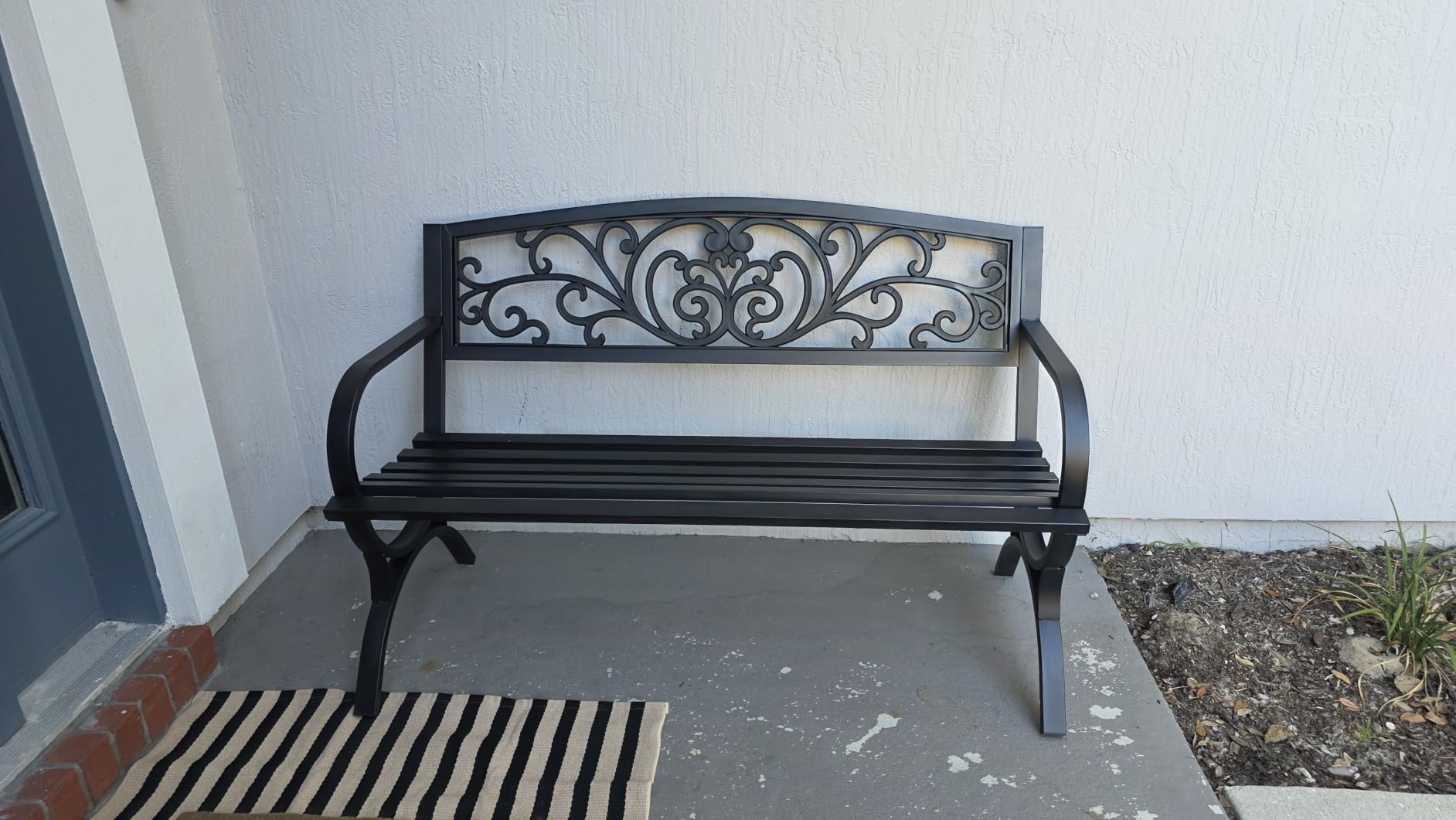 FDW | 46 Outdoor Garden Bench | Black | 480lbs Load Capacity | Heavy Duty Metal Patio Bench with Grid Design | Rust & Weather-Resistant customer photo 1