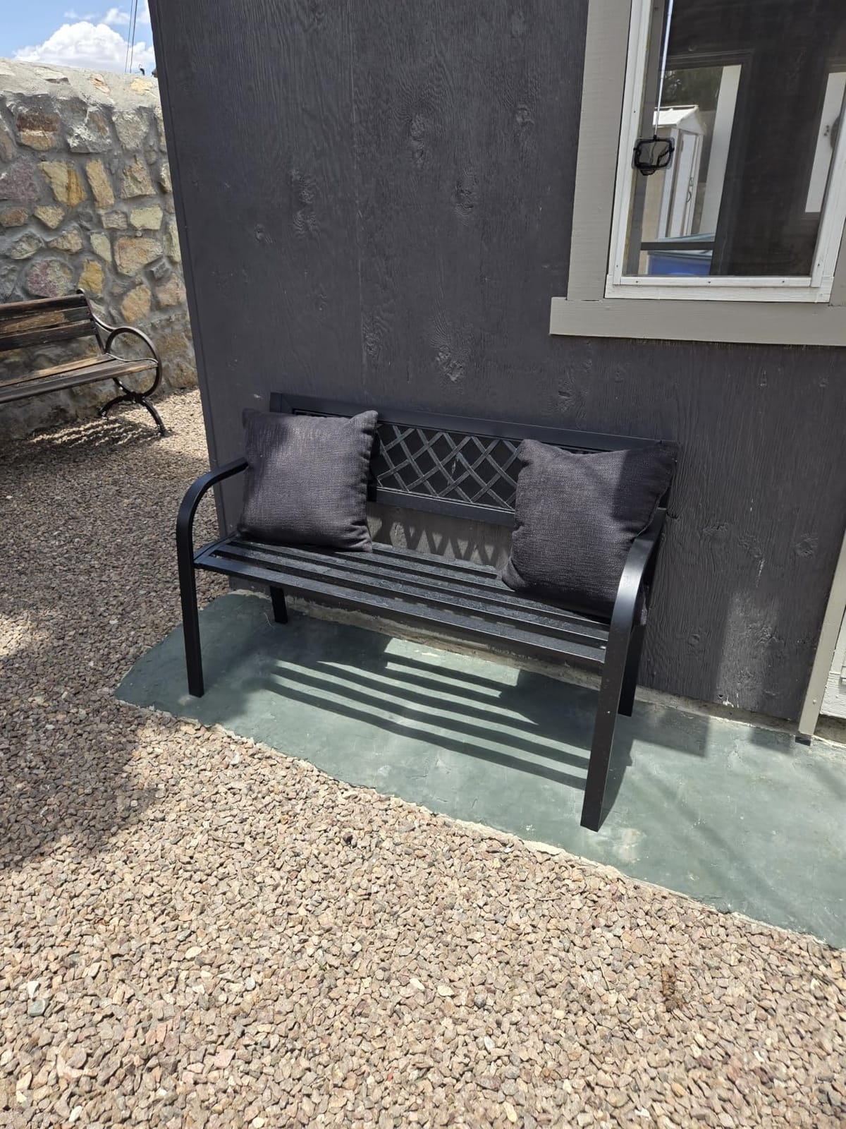 FDW | 46 Outdoor Garden Bench | Black | 480lbs Load Capacity | Heavy Duty Metal Patio Bench with Grid Design | Rust & Weather-Resistant customer photo 2