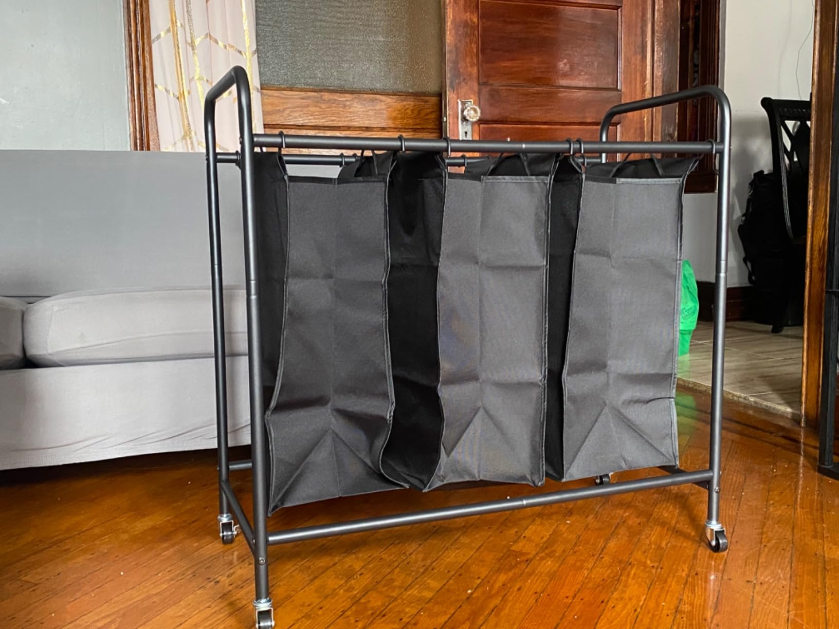 LINZINAR 3 Section Laundry Hamper, Black Laundry Basket 135L Laundry Sorter | Heavy Duty Rolling Lockable Wheels and Removable Bag customer photo 2