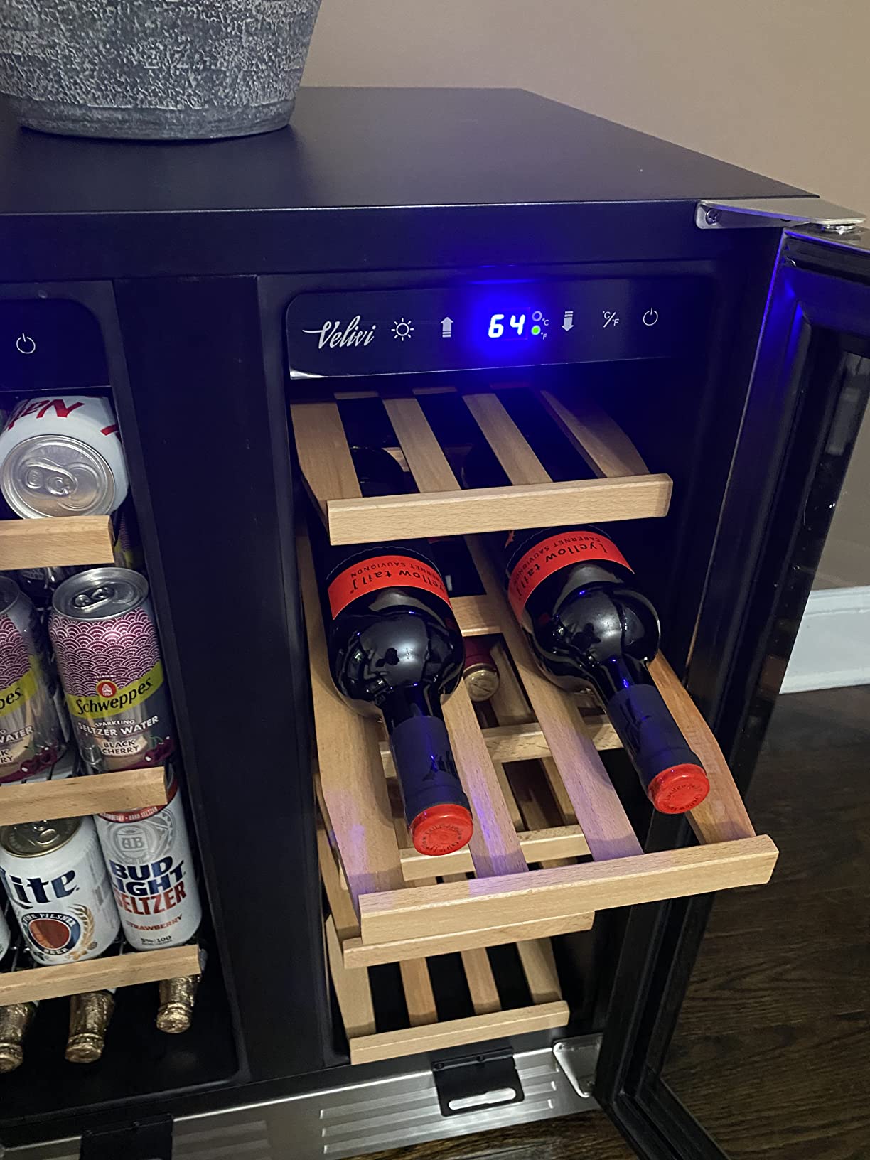 Wine and Beverage Refrigerator, 24 Inch Dual Zone Fridge with Glass Door, Built-In Cooler with Powerful and Quiet Cool System / 18 Bottles and 88 Cans Capacity customer photo 2