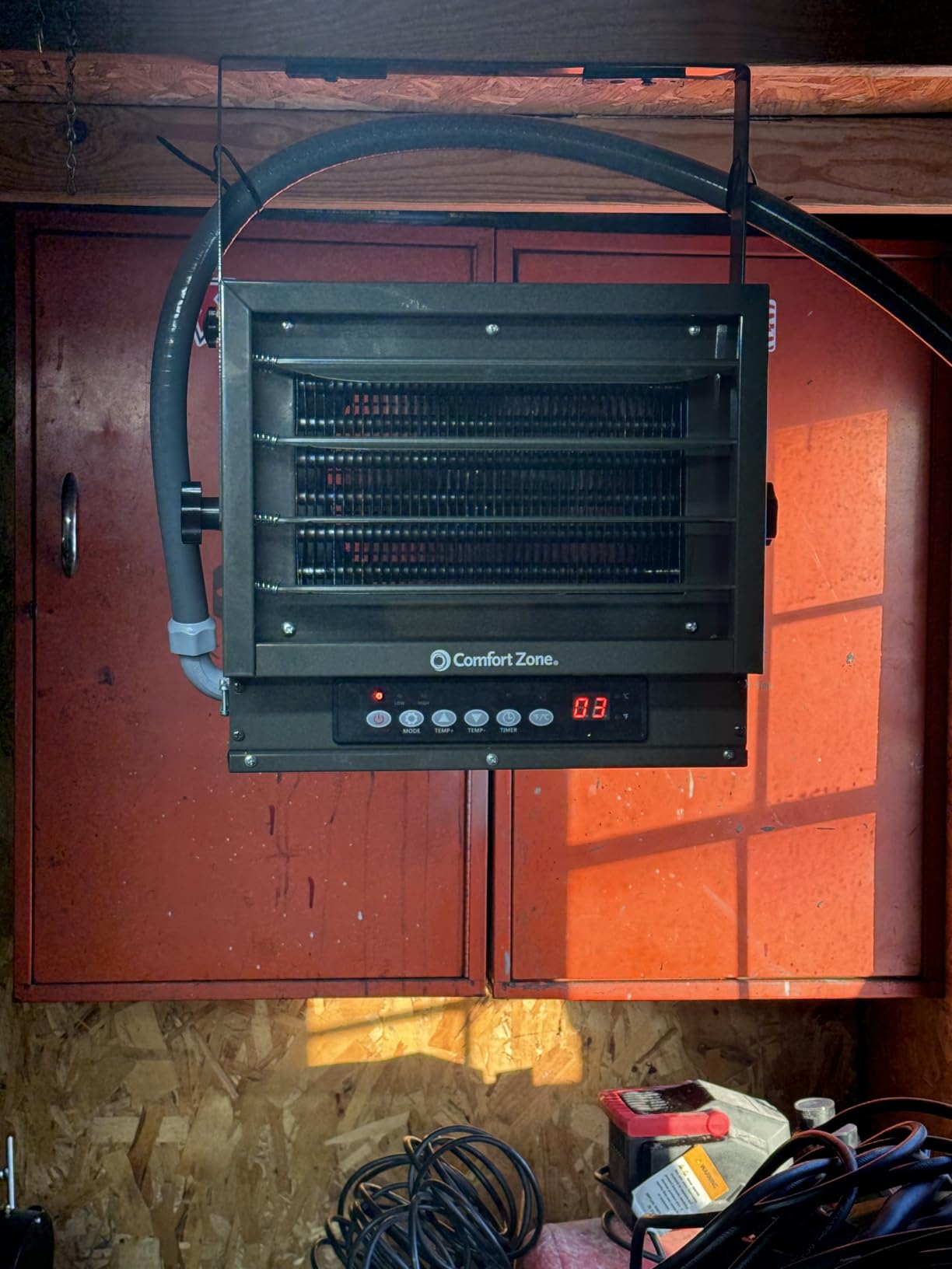 Comfort Zone Hard-Wired Ceiling Mount Garage Space Heater with Remote, 7,500 Watt, 240 Volt, Fan-Forced, Overheat Protection, Digital Thermostat, 12-Hour Timer, Ideal for Garage & Workshop, CZ230ERBK customer photo 2