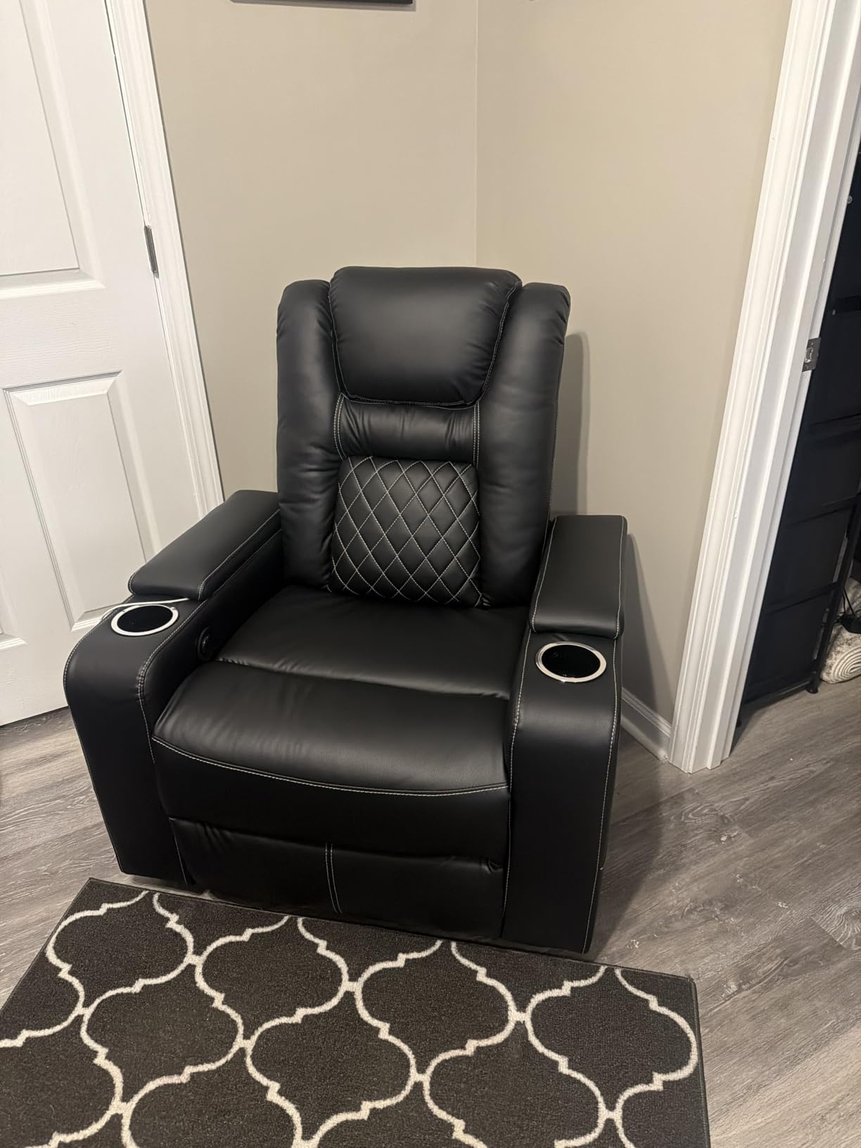 CANMOV Electric Power Recliner Chair with USB Ports and Cup Holders, Breathable Leather Home Theater Seating with Hidden Arm Storage (Black) customer photo 1