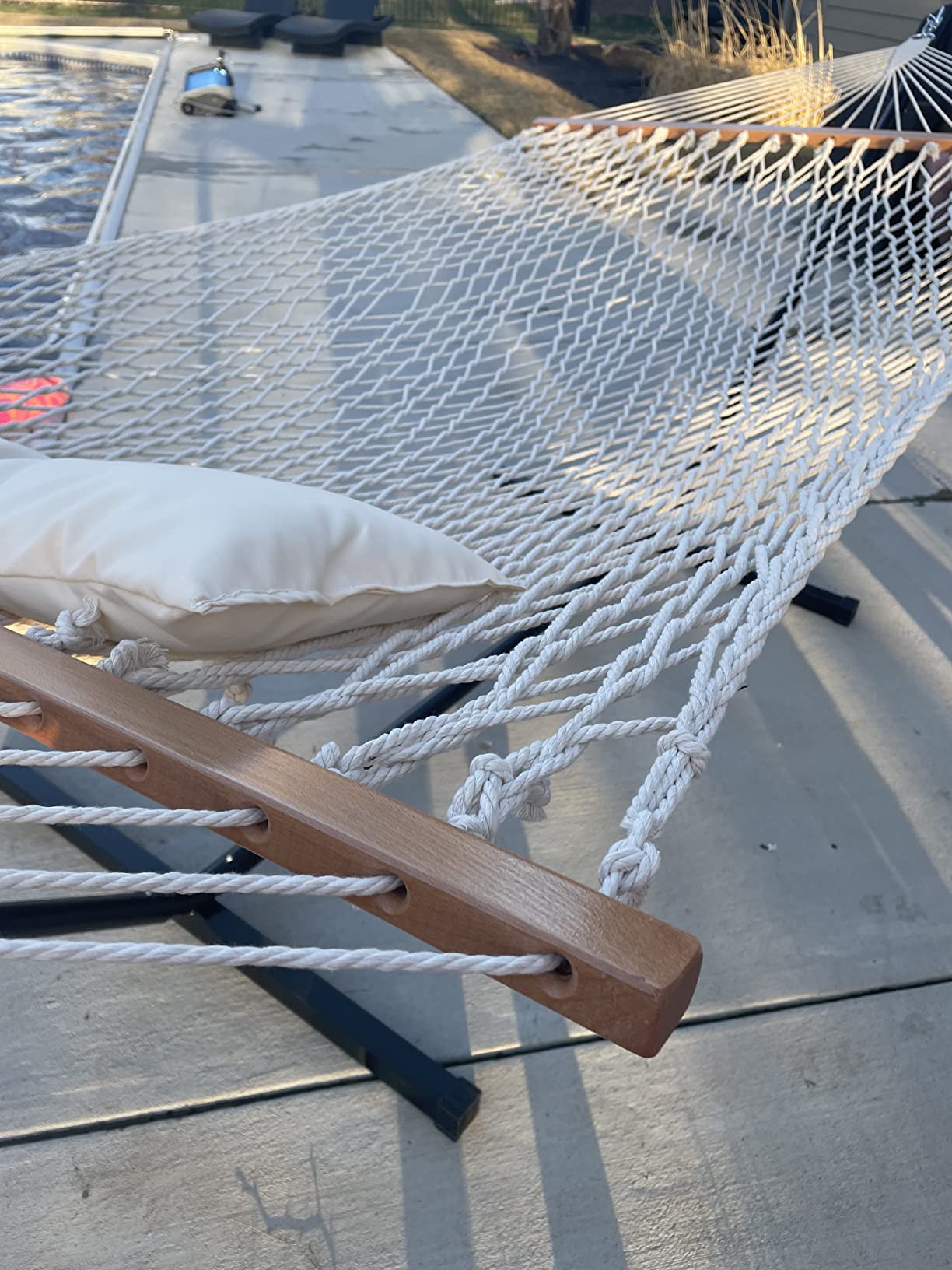 SUNCREAT Double Outdoor Hammock with Stand, Carrying Bag, Dark Gray | Two Person Cotton Rope Hammock with Polyester Pad customer photo 1