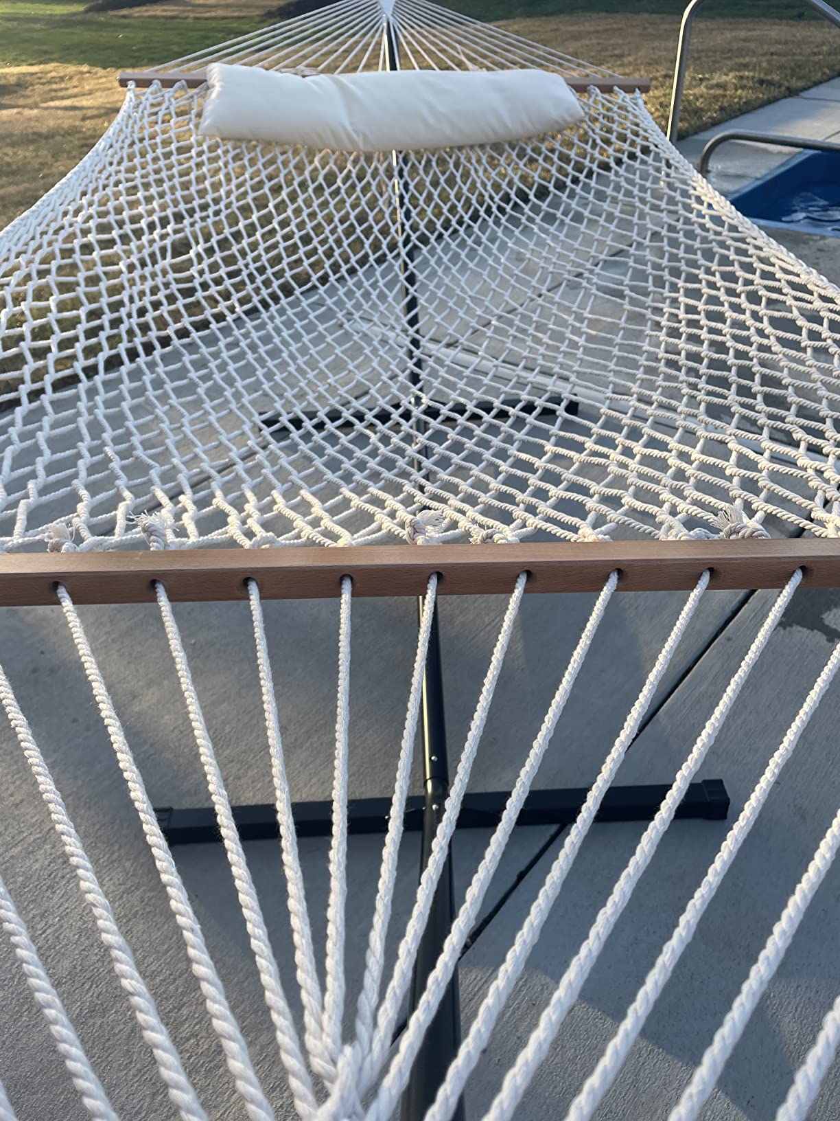 SUNCREAT Double Outdoor Hammock with Stand, Carrying Bag, Dark Gray | Two Person Cotton Rope Hammock with Polyester Pad customer photo 2