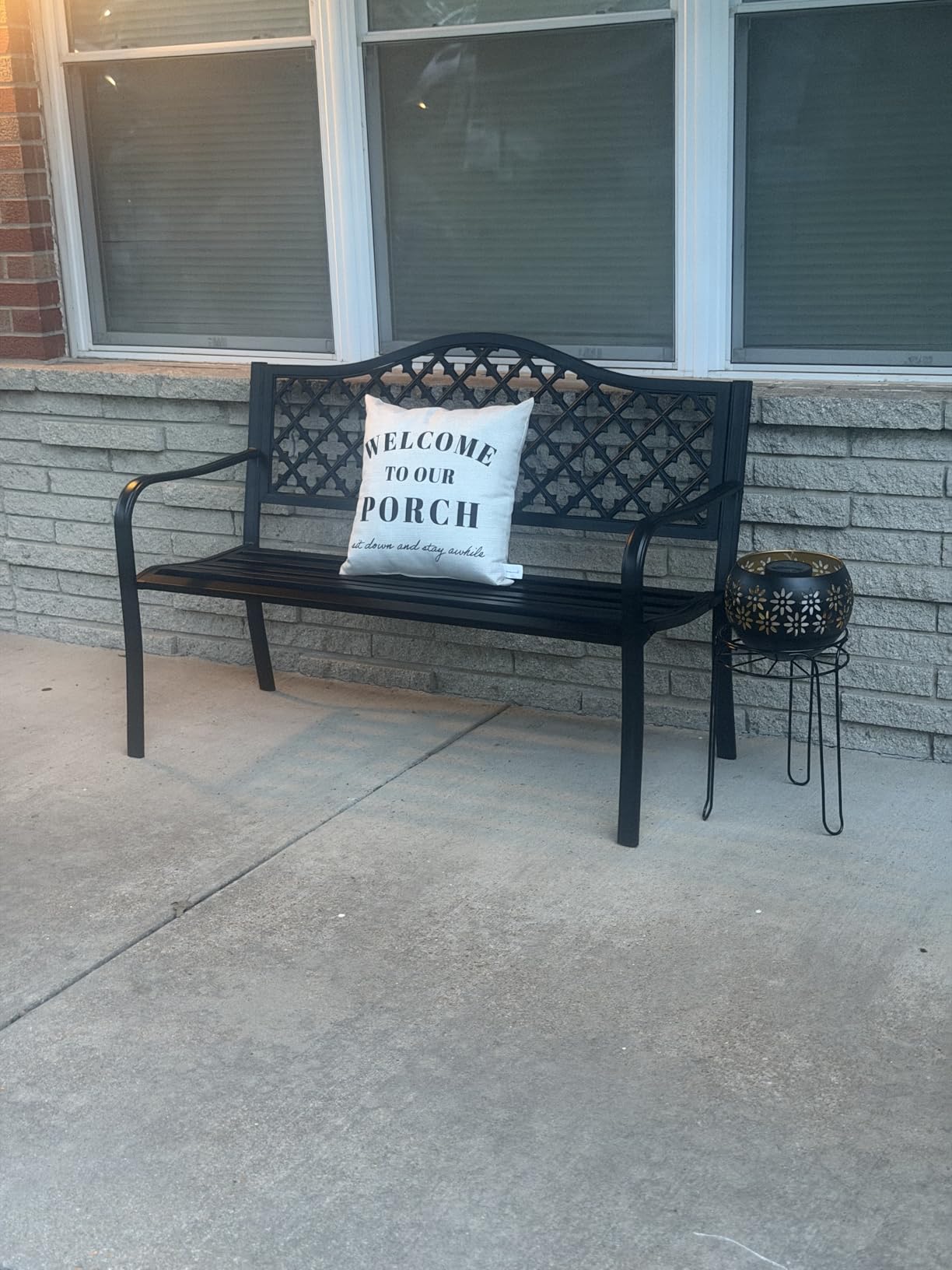 MFSTUDIO 50 Inches Outdoor Garden Bench Cast Iron Metal Frame Floral Bronze | E-Coating Anti-Rust Finish, Weatherproof Outdoor Bench for Patio, Porch, Front Door, Park, Up to 550 Lbs for 2-3 People customer photo 2