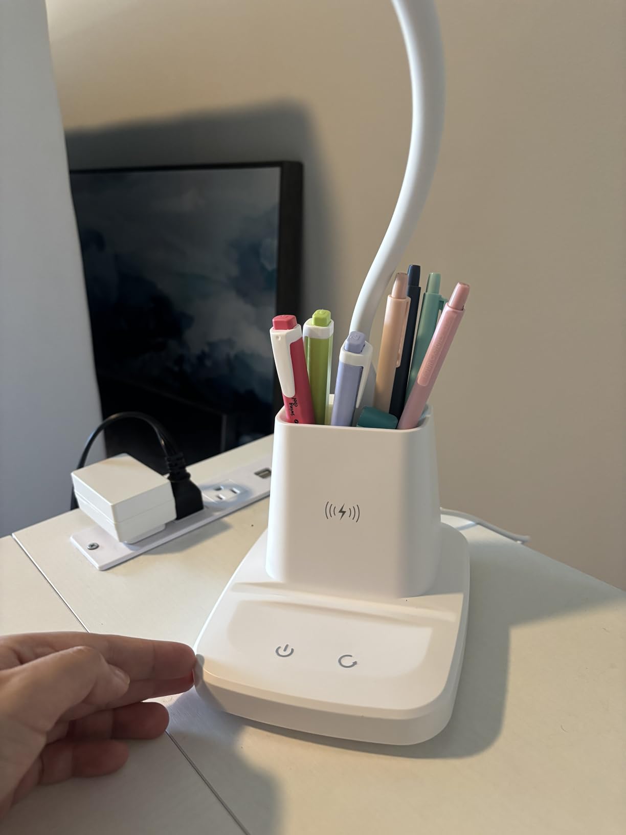 LED Desk Lamp with 10W Wireless Charging & Pen Holder, Black | CRI 95, 800LM, Stepless Dimming, 3 Modes, 360° Flexible Arm, Touch, Study Table Lamp for Home Office, Dorm Room, with Adapter customer photo 2