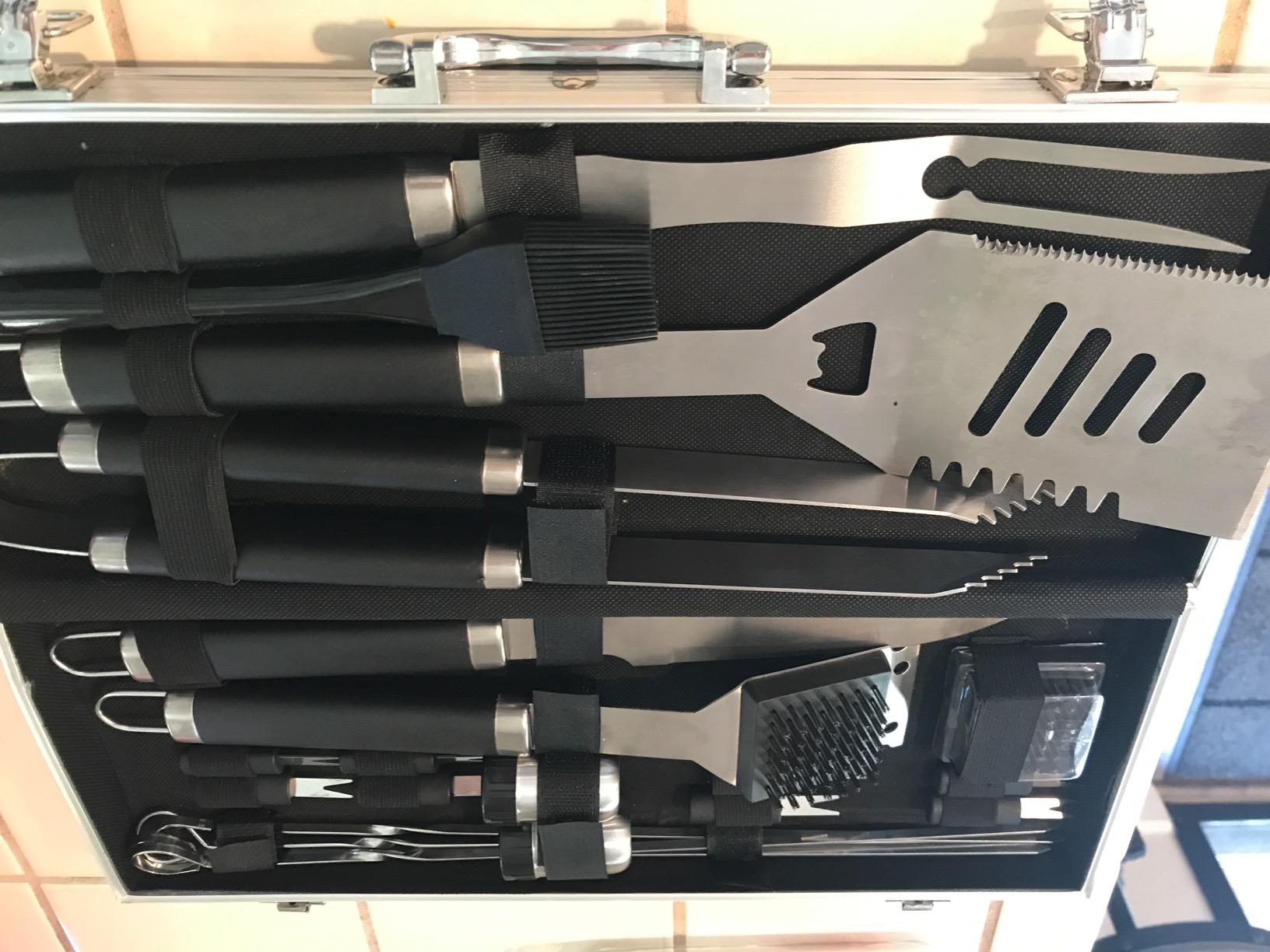 POLIGO 22PCS Heavy Duty BBQ Grill Accessories Set, Non-Slip Grill Tools for Outdoor Grill Set Stainless Steel Grill Utensils Set, Deluxe Grilling Tools Set in Aluminum Case Ideal Gifts for Men Brown customer photo 2