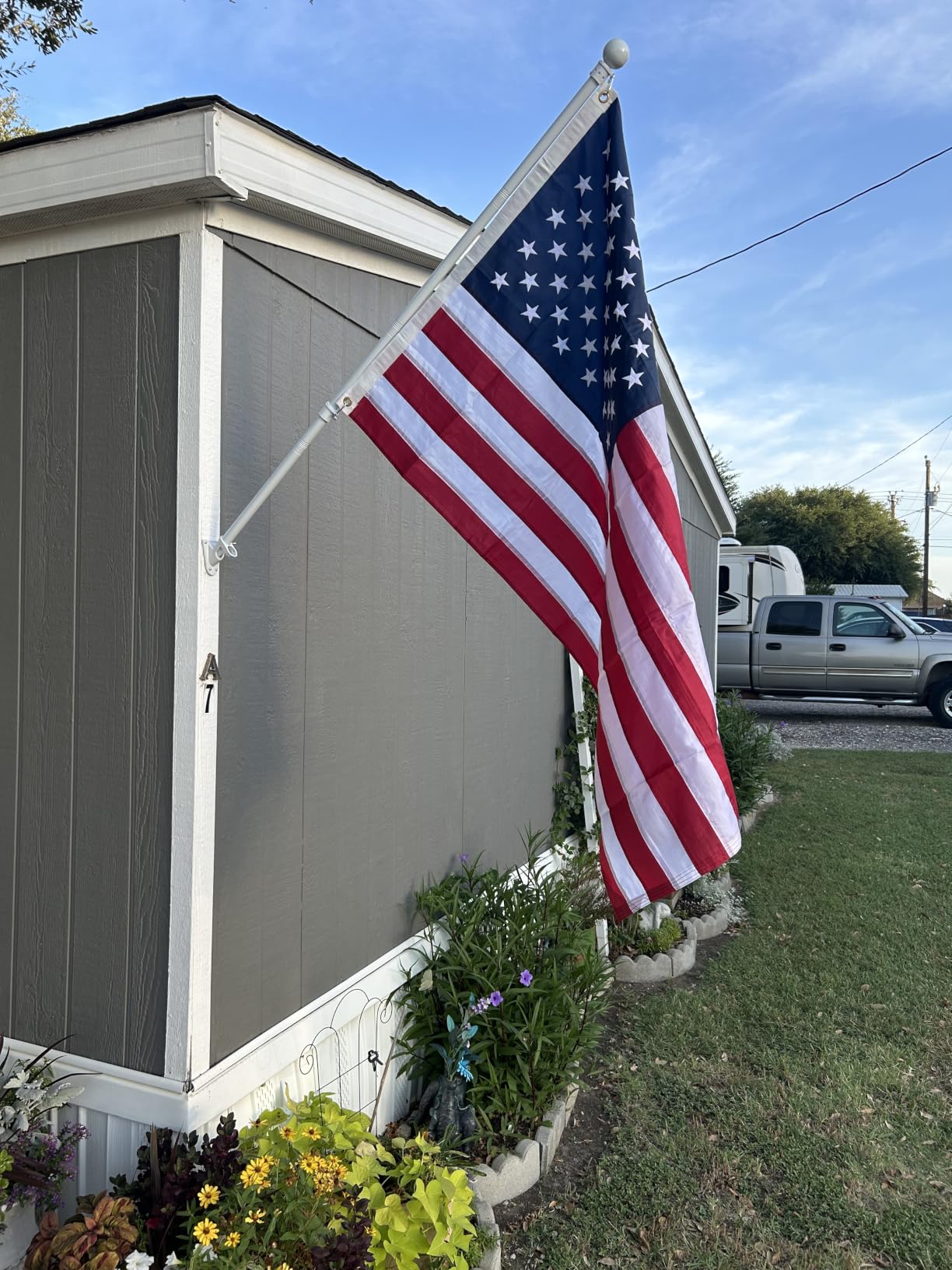 Flag Pole for Outside House - 5ft Heavy Duty Metal Flagpole Kit, Tangle Free, 2 Angle Mount for Grommet Flags, Banner, Garden Flag, for Outdoor Porch, Yard, Garage, Patio Balcony Use customer photo 2
