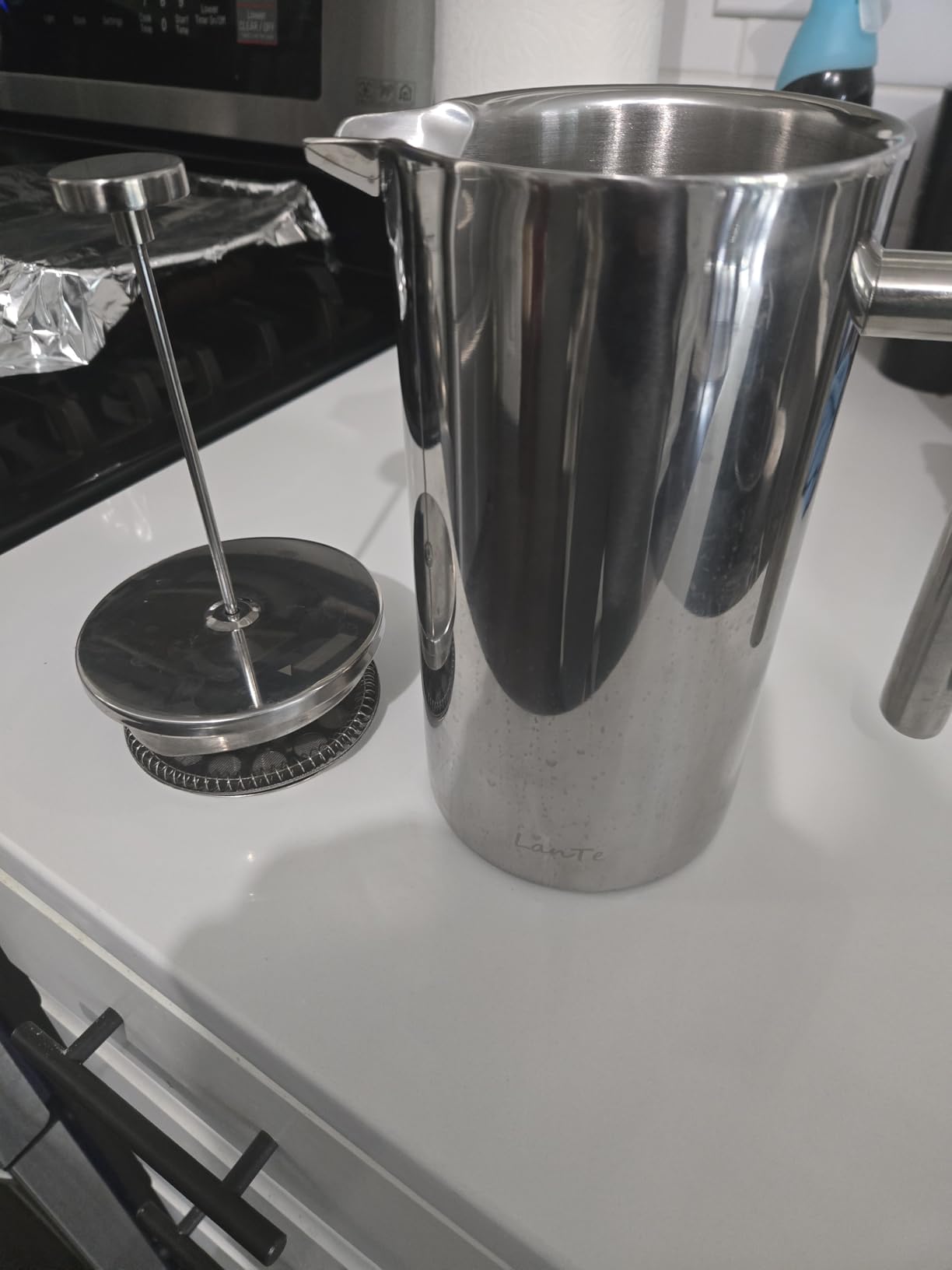 LANTE French Press Coffee Maker, Double Insulated 304 Stainless Steel Coffee Tea Maker 4 Level Filtration System, No Coffee Grounds, Rust-Free, Dishwasher Safe, 1000ml customer photo 2