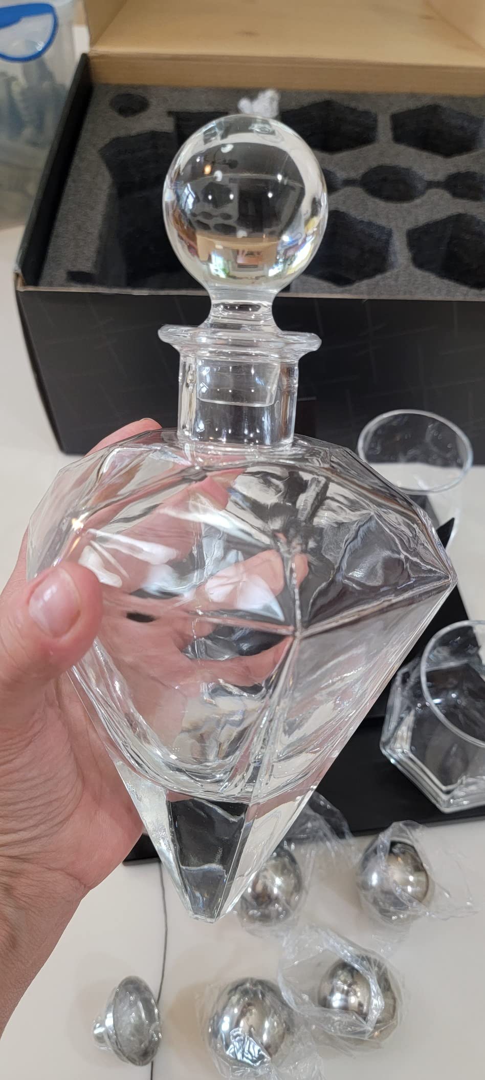 LuxuryBar Diamond Whiskey Decanter Sets for Men with ChillBall &Tray, 26oz Whiskey Decanter Set Liquor Dispenser Bourbon Decanter Whiskey Set Gifts for Men customer photo 2