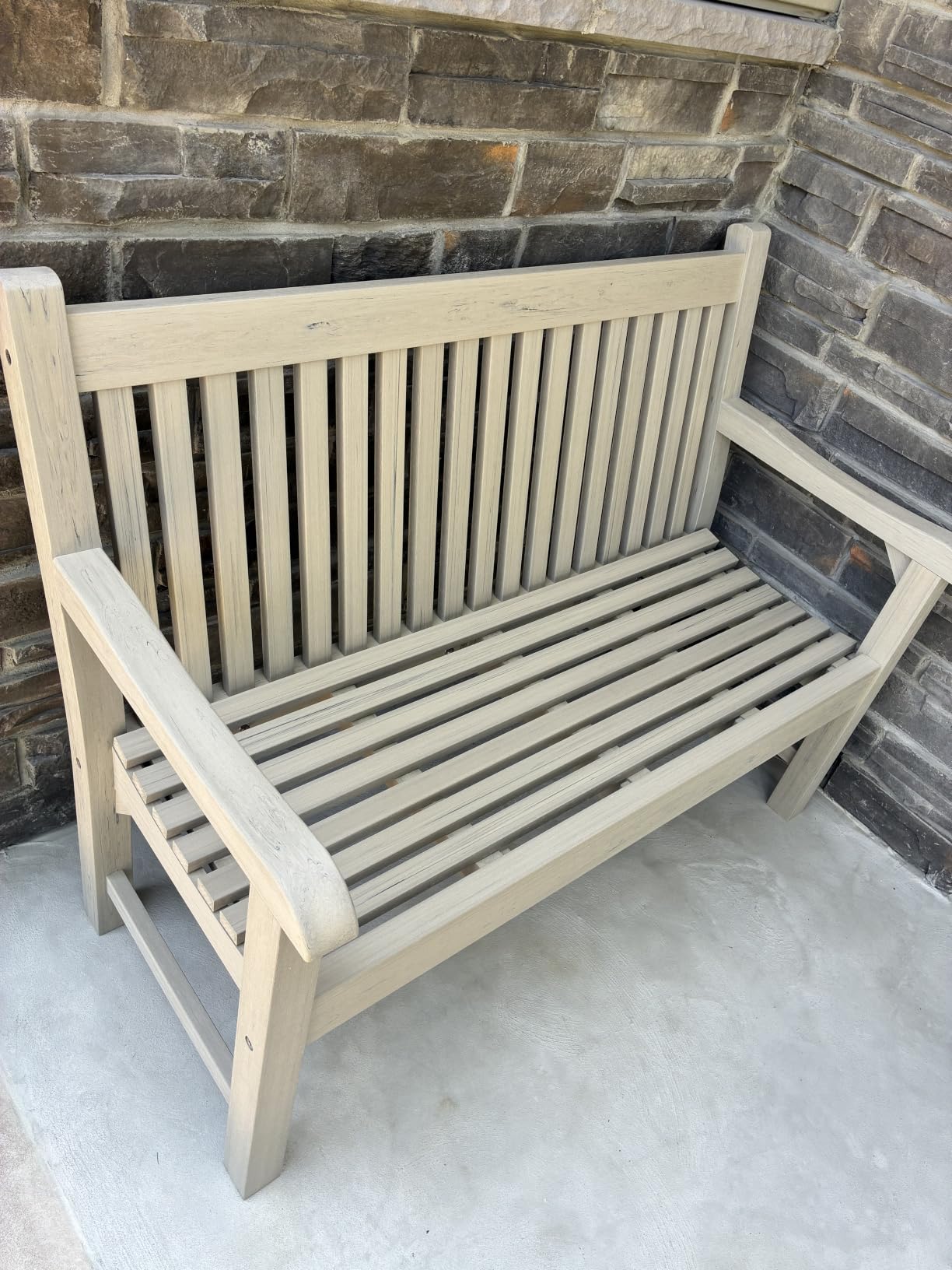 Psilvam 2-Person Outdoor Bench with 700 Lbs Weight Capacity, Teak | Poly Lumber Weatherproof Garden Bench Seating for Porch, Balcony and Park, All-Weather Patio Bench Furniture customer photo 1