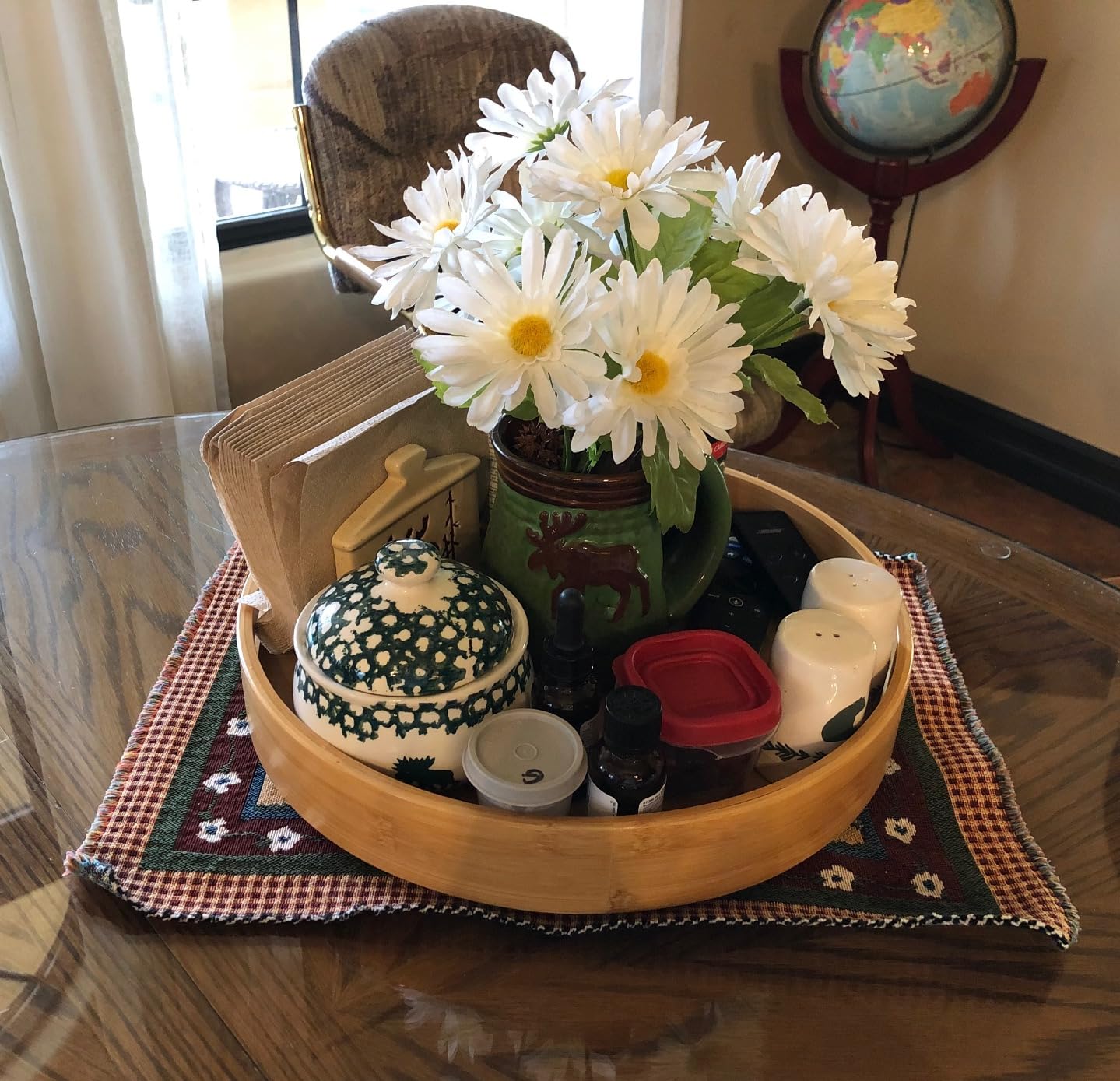Lazy Susan Organizer 14 inch, Bamboo Lazy Susan for Table, Kitchen Turntable Organizer with Double Handles customer photo 1