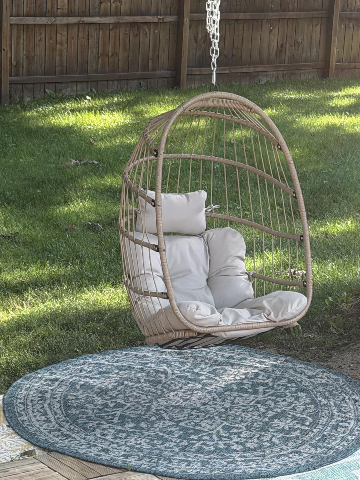 Nicesoul Outdoor Hanging Egg Chair Without Stand, Patio Wicker Swing Egg Basket Chairs with Padded Cushion, 350 Lbs Comfy Cozy Ceiling Tree Swinging Egg-Shaped Chair No Stand for Indoor Balcony, Beige customer photo 1