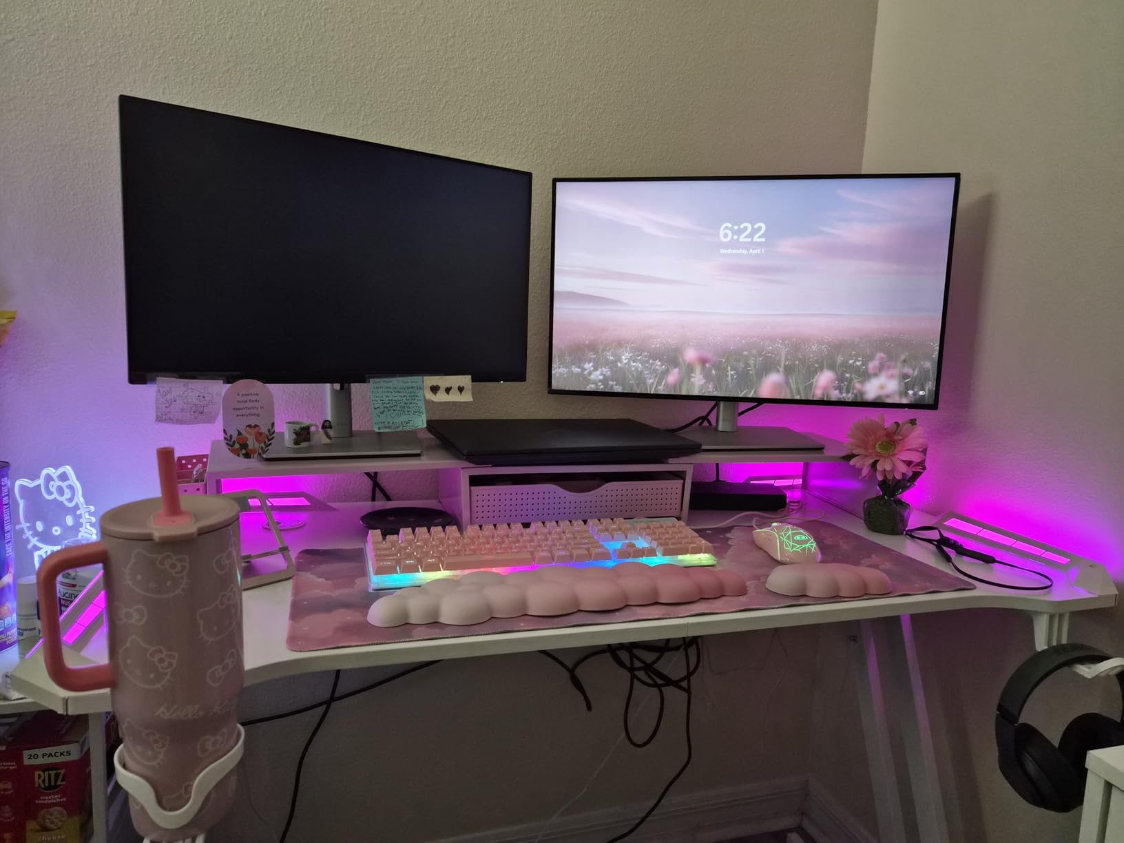 HLDIRECT 47 Inch Gaming Desk with App-Controlled RGB LED Lights, Black | Z-shaped frame design, cup holder, headphone hook, cable management & mouse pad, for dual-monitor gaming and work setup customer photo 1