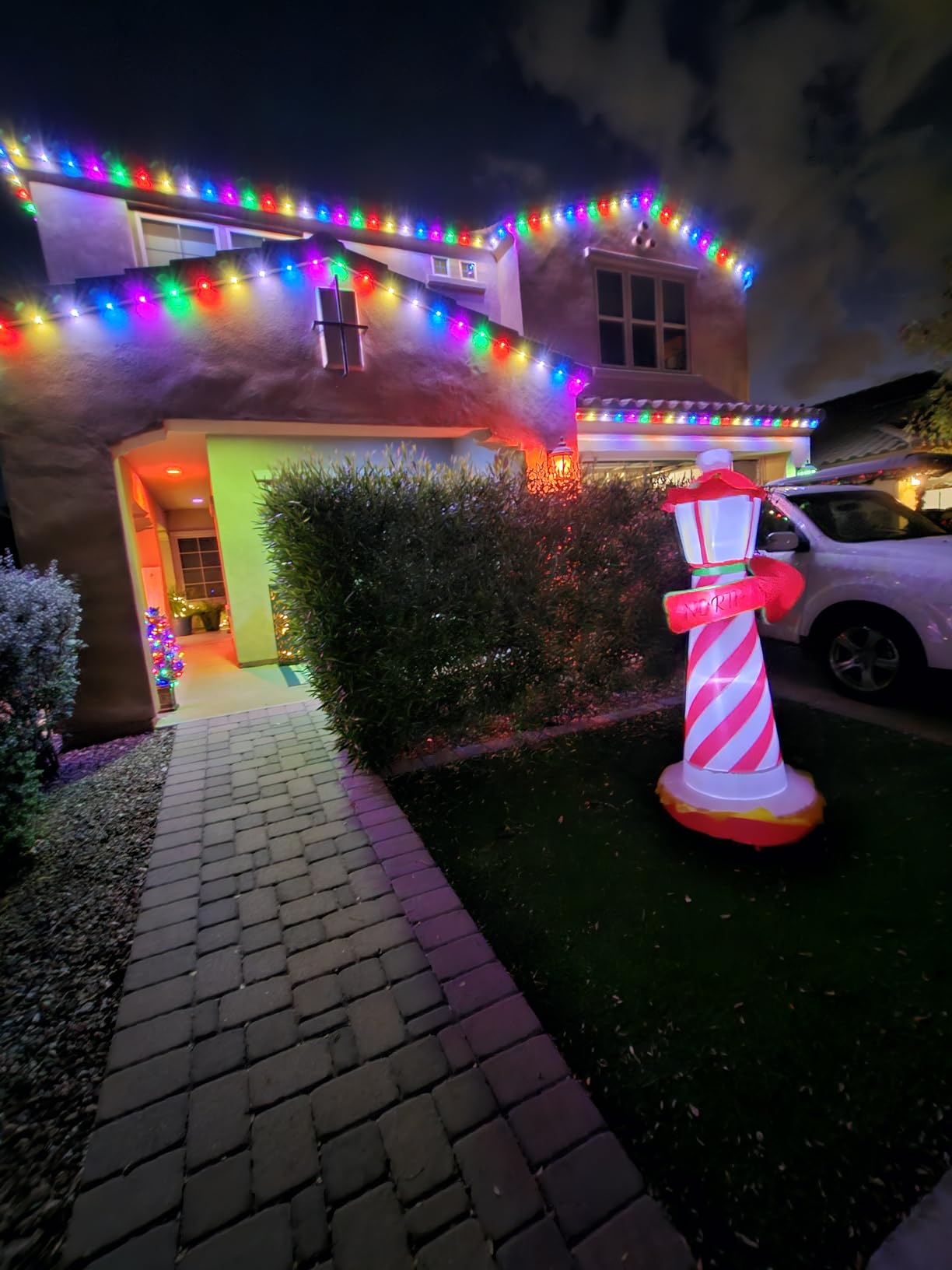 Juegoal 6 FT Christmas Inflatables Outdoor Decorations, Inflatable Xmas Lighthouse, Lighted Blow Up North Pole Sign with Built in LED Lights, Light Up Holiday Winter Lawn Yard Garden Decor customer photo 1