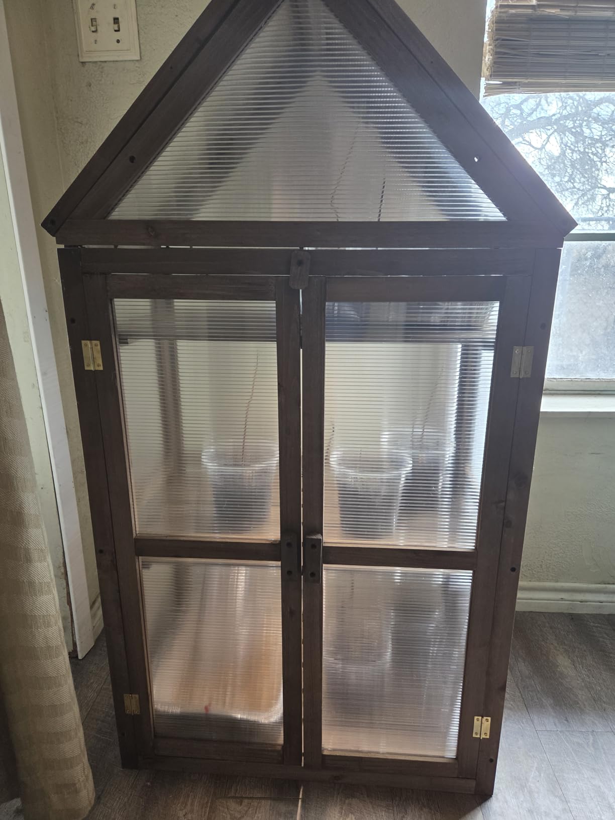 Happygrill Cold Frame, Mini Wooden Green House w/Transparent Openable Roof | Raised Flower Planter Shelf w/ 3 Adjustable Shelves & Polycarbonate Panels, Small Wood Greenhouse Cabinet for Indoor Outdoors customer photo 1