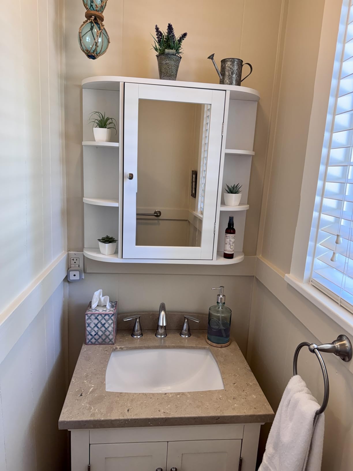 Iwell Bathroom Medicine Cabinet with Mirror, Bathroom Wall Cabinet with 2 Adjustable Shelves & 6 Open Shelves, Medicine Cabinet Organizer, White customer photo 2