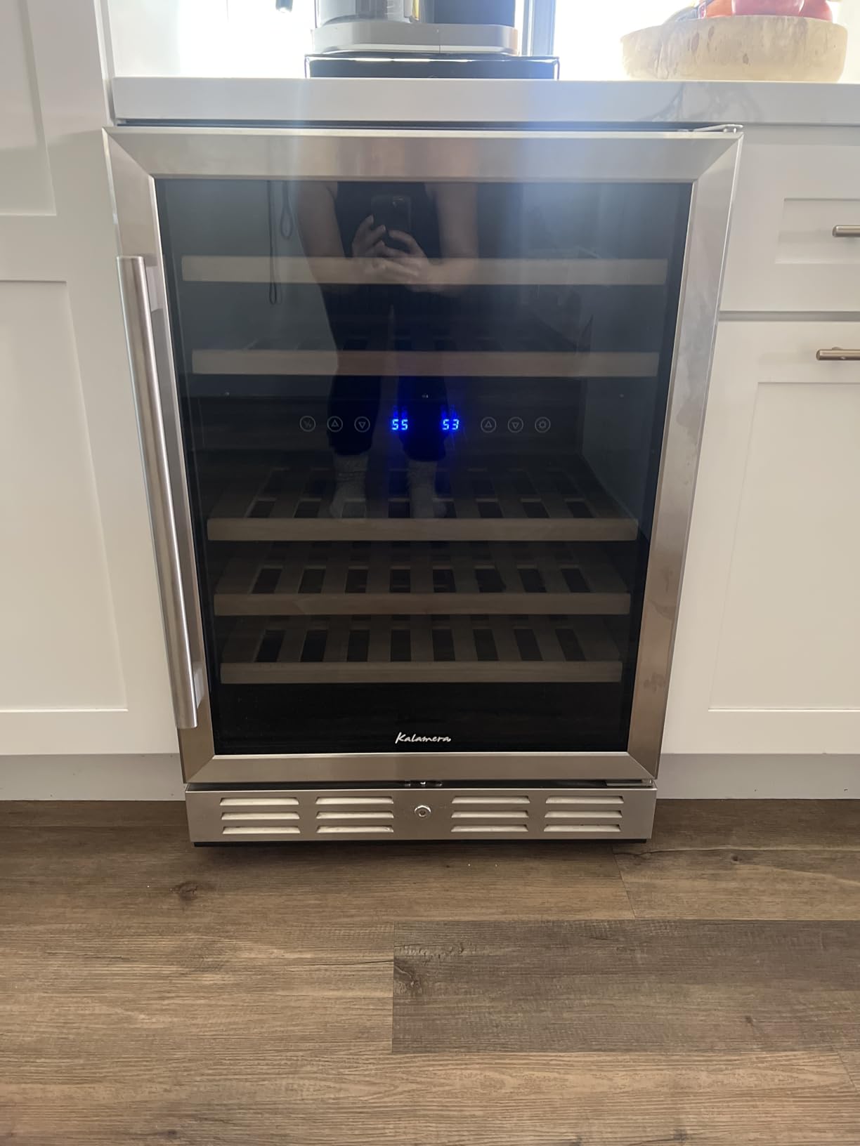 Kalamera 24 inch Wine Cooler, 37 Bottle Dual Zone Built-in or Freestanding | Wine Fridge with Stainless Steel Reversible Glass Door, for Home, Kitchen or Office customer photo 2