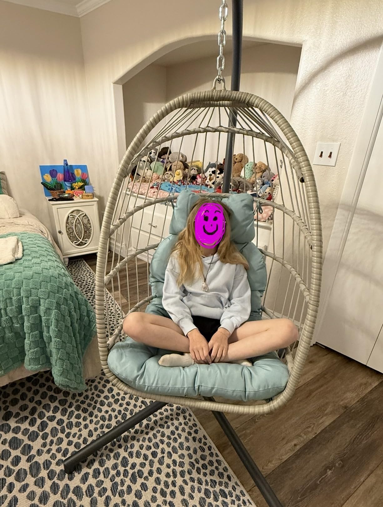 Yechen Indoor Outdoor Egg Hanging Chair with Stand, Charcoal Grey | Egg Chairs with UV Resistant Cushion for Indoor Bedroom Outdoor Garden Backyard customer photo 2