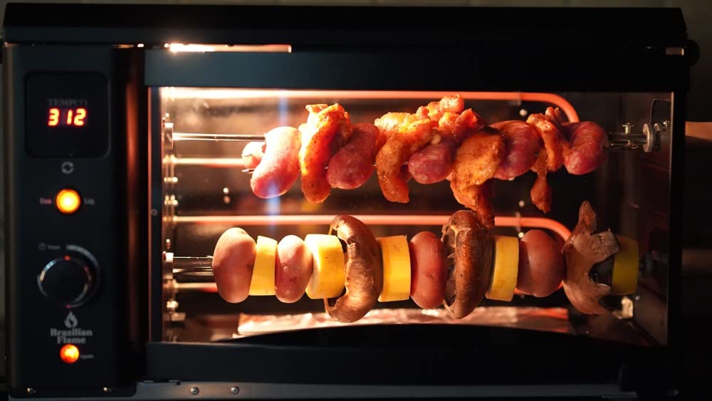 Brazilian Flame Indoor or Outdoor Rotisserie Grill Roaster with 2 Auto Rotating Skewers for Rotisserie Chicken, Steak, Fish, Brazilian Style BBQ, Electric Rotisserie Oven for Apartment or Home customer photo 1