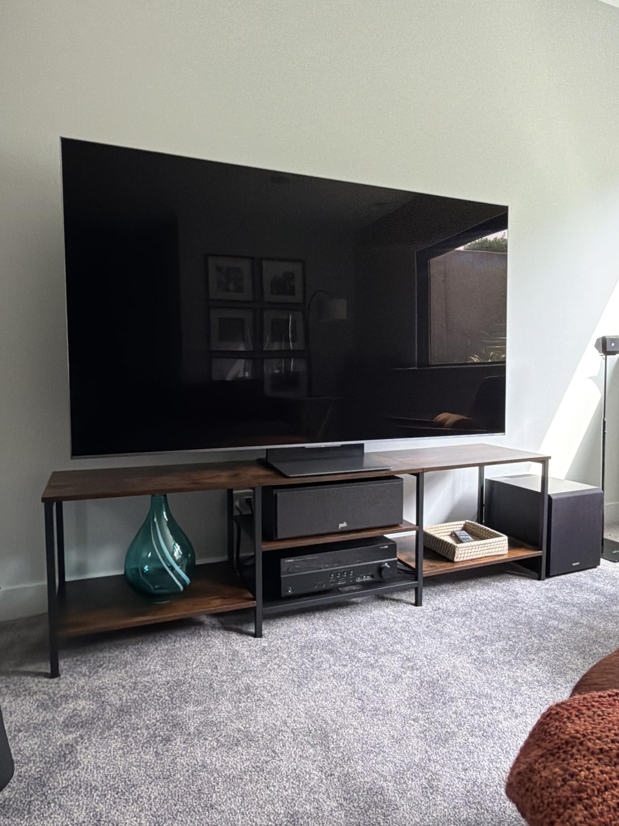 HOOBRO TV Stand with Power Outlets to 75 Inches, TV Console Table with Open Storage Shelves Cabinet, Industrial Media Entertainment Center for Living Room Bedroom, Rustic Brown and Black BF60DS01 customer photo 2