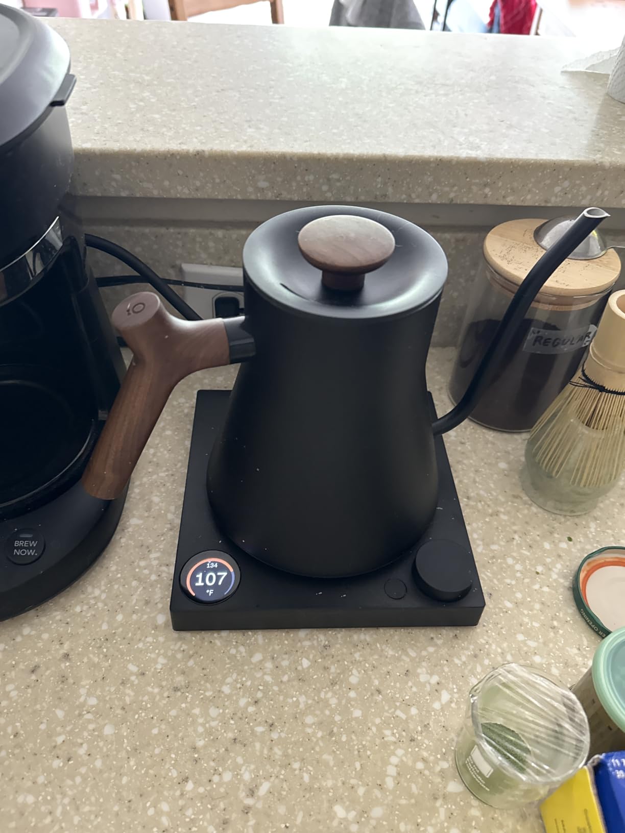 Fellow Stagg EKG Pro Gooseneck Electric Kettle for Pour-Over Coffee, Tea | Precise Temp Control, Brew Timer, Scheduling, Temp Hold, LCD Display, Walnut Handle, Matte Black, 0.9 Liter customer photo 1