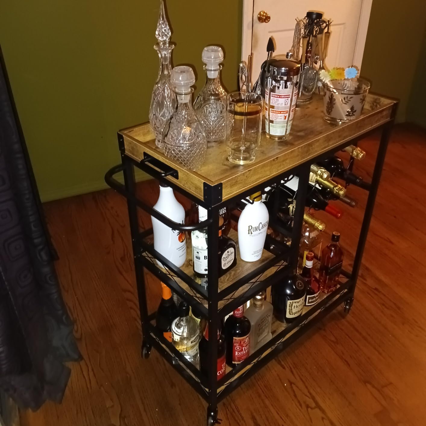 Lifewit Bar Cart, Home Bar Serving Cart, 3 Tier Drink Cart with 12 Wine Bottle Racks, Liquor Beverage Cart for Kitchen Dining Livingroom, 30 x 15.7 x 36.6 inch, Removable Top Tray, Rustic Brown customer photo 1