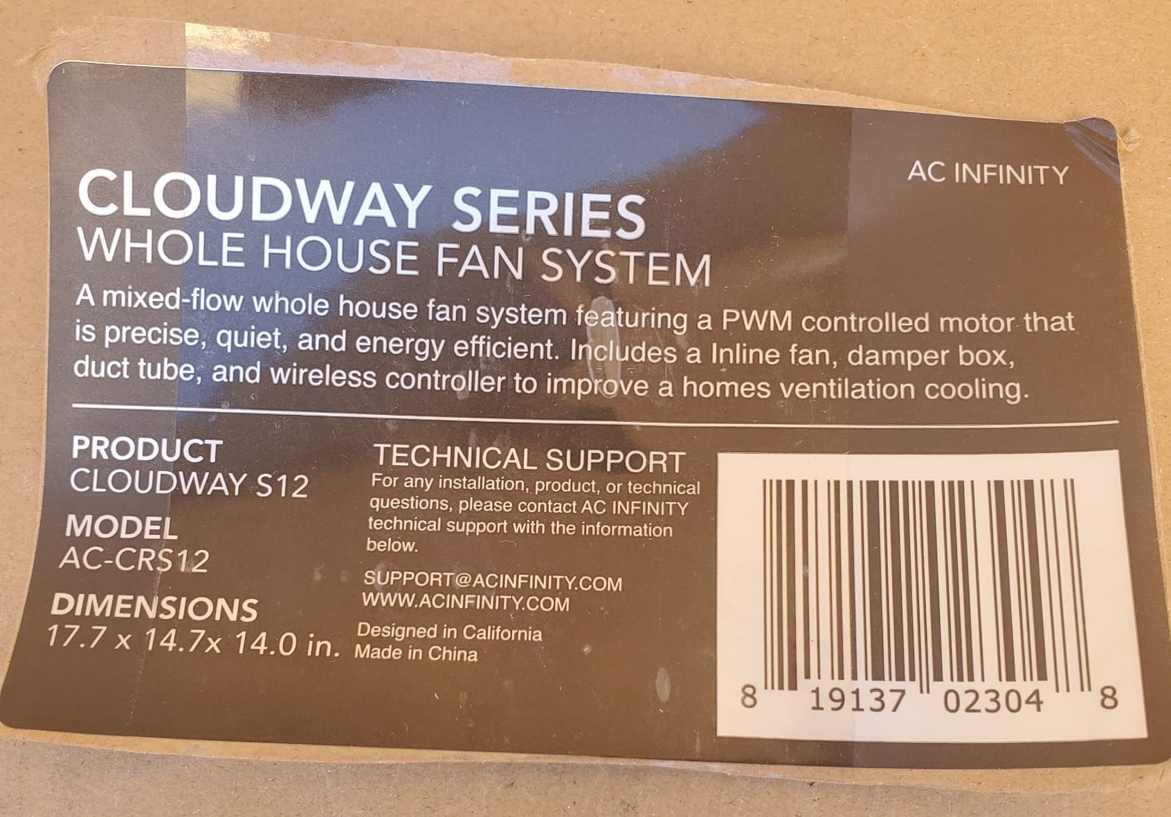 AC Infinity CLOUDWAY Whole House EC Fan S12. | 1600 CFM with Remote 10-Speed Wireless Fan Controller, 12