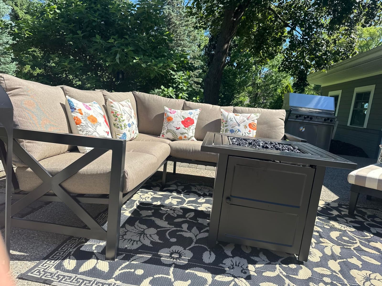 6 Pieces Patio Furniture Sets, L Shape Outdoor Sectional Sofa Set, Beige | Sturdy Highback Metal Frame, 6.5