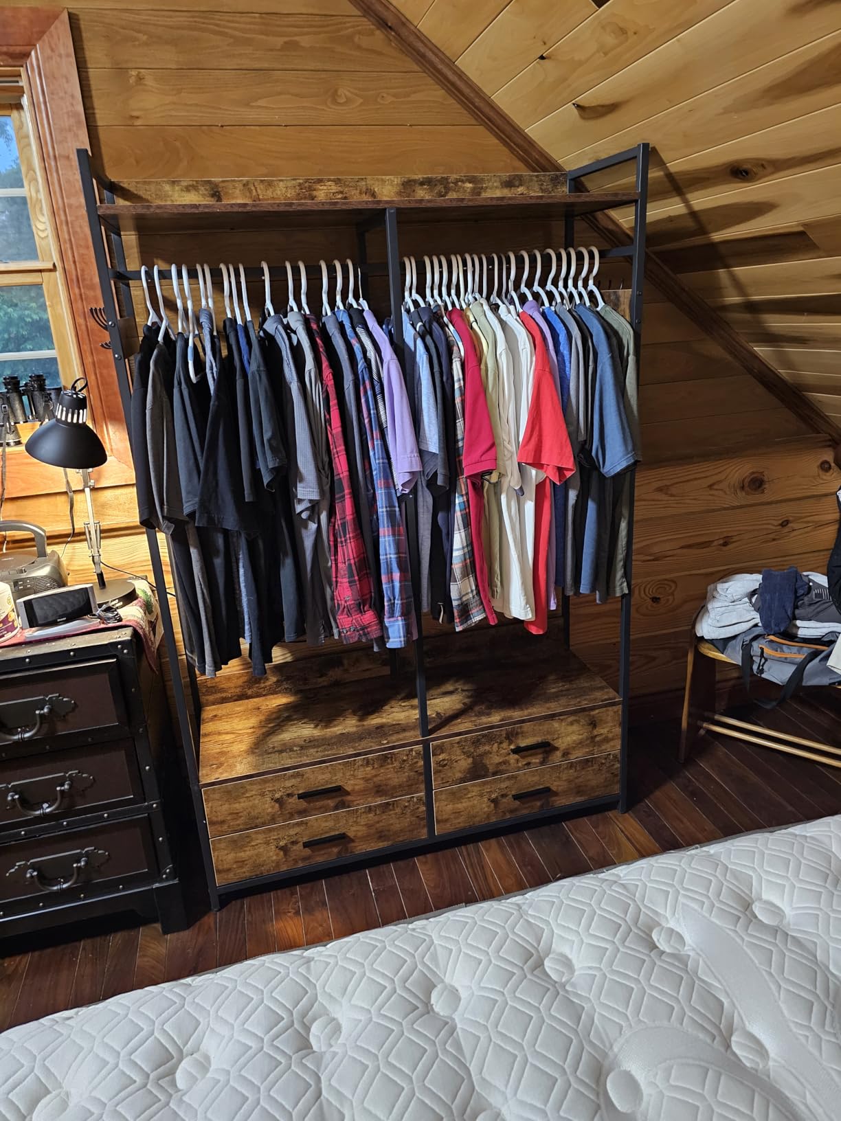 Tribesigns Freestanding Closet Organizer, Garment Rack with 4 Drawers | Heavy Duty Clothing Rack, Open Wardrobe Closet for Bedroom, 8 Hooks and Storage Shelves, Wood and Metal, Rustic Brown customer photo 1