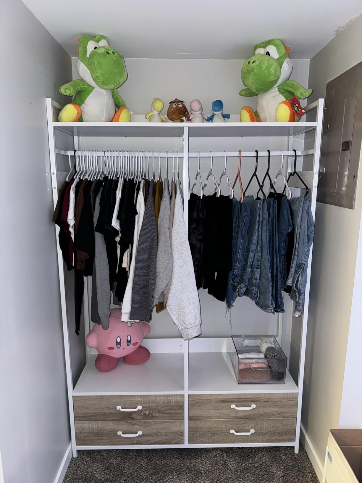 Tribesigns Freestanding Closet Organizer, Garment Rack with 4 Drawers | Heavy Duty Clothing Rack, Open Wardrobe Closet for Bedroom, 8 Hooks and Storage Shelves, Wood and Metal, Rustic Brown customer photo 2