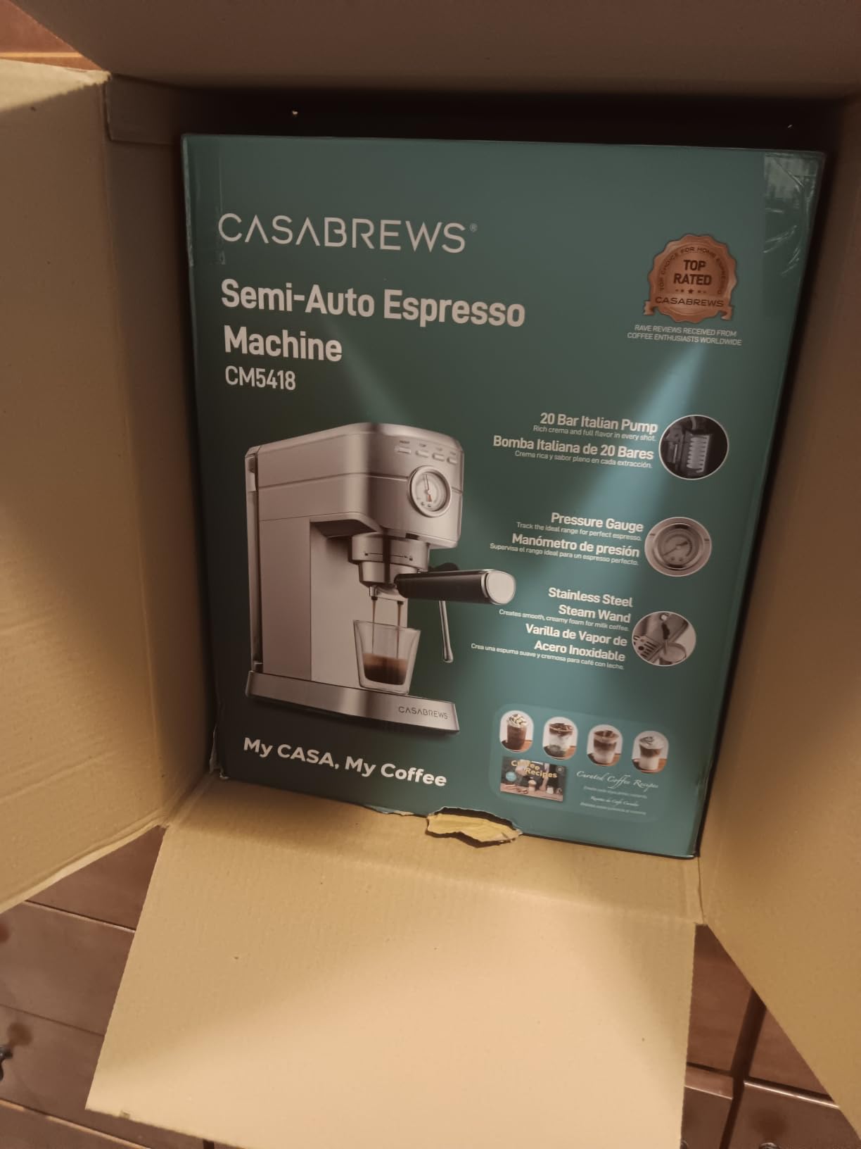 CASABREWS CM5418 Espresso Maker, Compact Espresso Machine with Milk Frother, Stainless Steel, 20-Bar Pump, Built-in Pressure Gauge, Powerful Steam Wand for Cappuccino Latte for Home, 34oz Water Tank customer photo 2