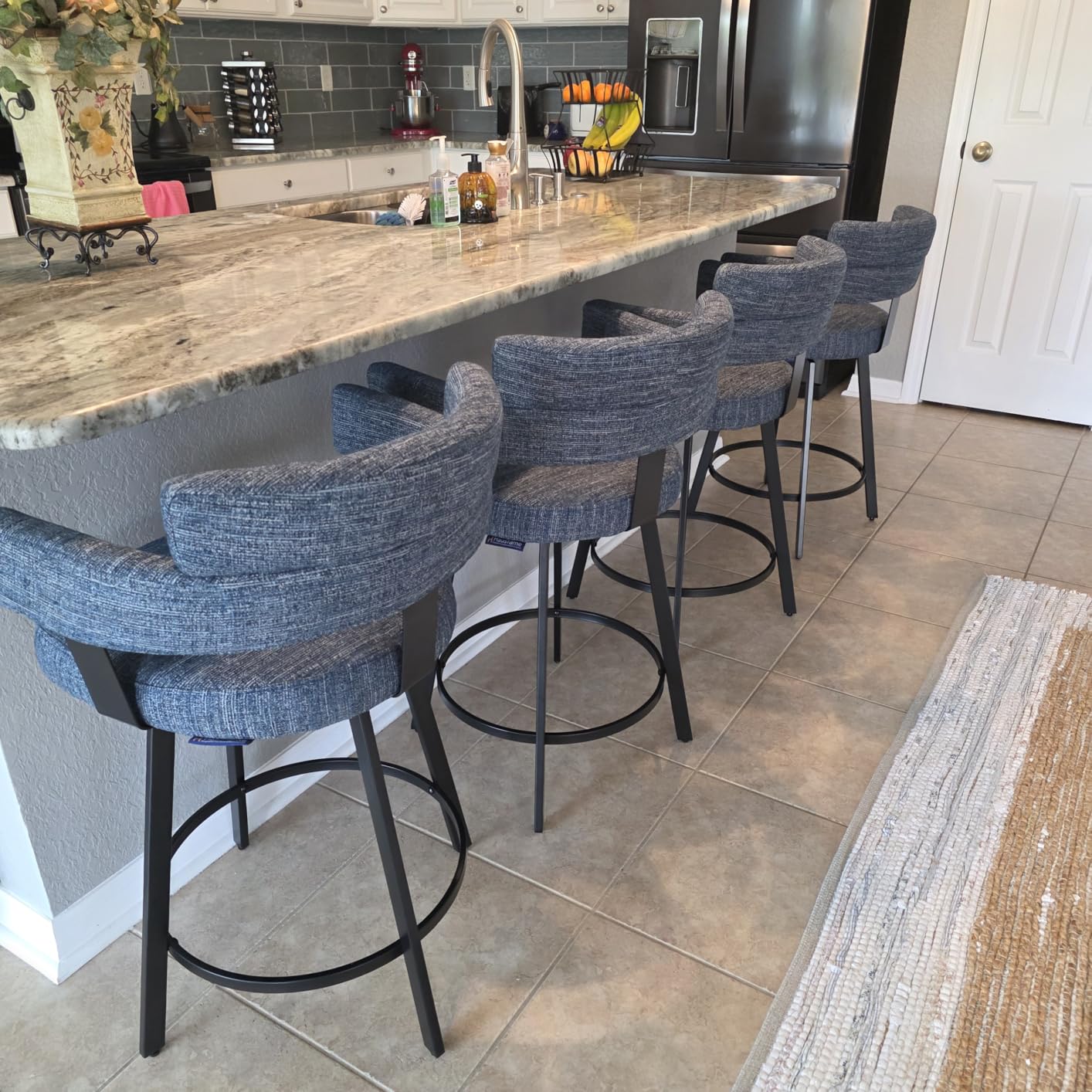 Counter Height Bar Stools with Full Back - Swivel Counter Stools Set of 2 with Linen Padded Back, Metal Footrest, Modern Barstools for Kitchen Counter, Island, Dining Room, Grey 24 inch customer photo 1