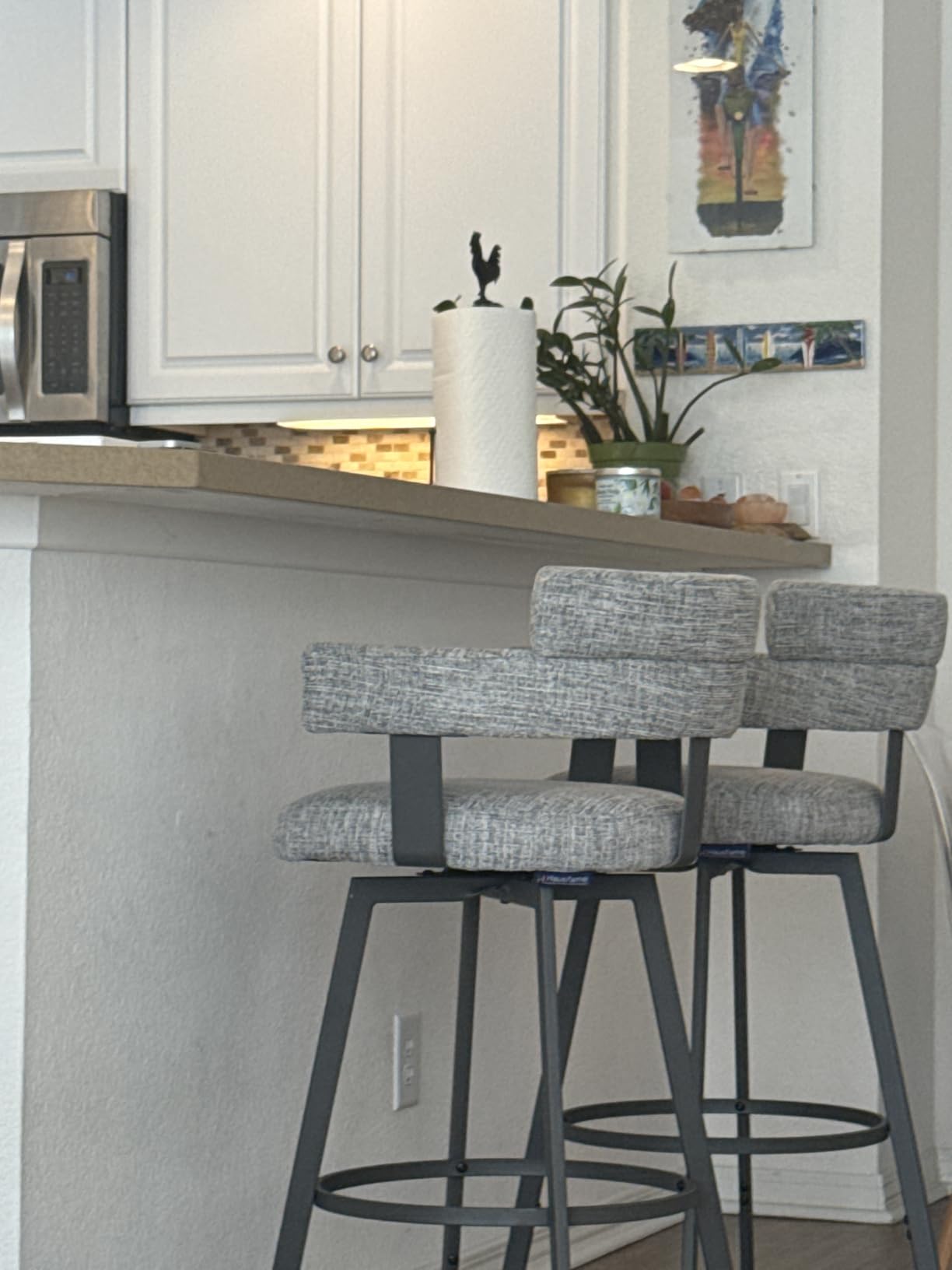 Counter Height Bar Stools with Full Back - Swivel Counter Stools Set of 2 with Linen Padded Back, Metal Footrest, Modern Barstools for Kitchen Counter, Island, Dining Room, Grey 24 inch customer photo 2
