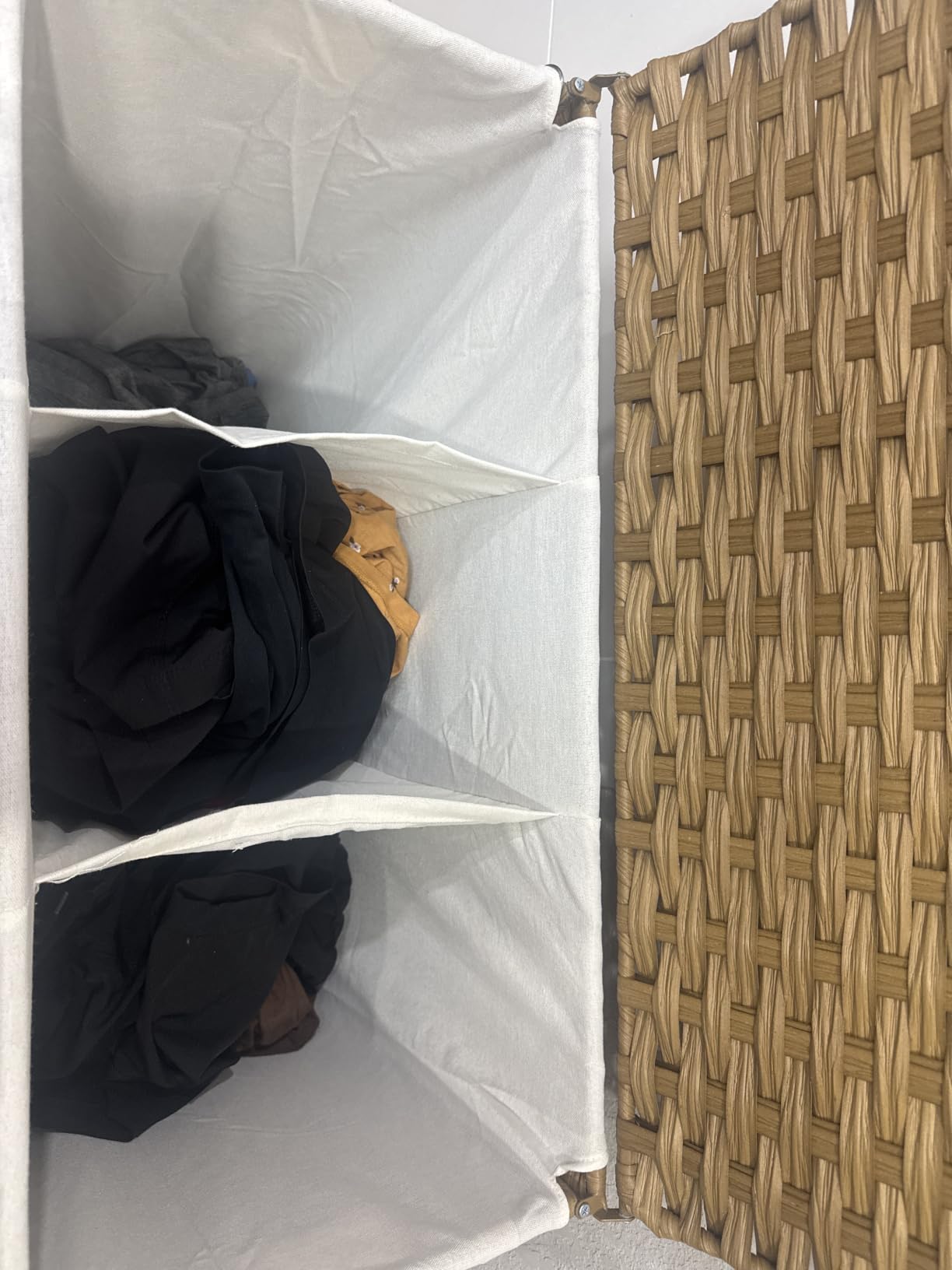 SONGMICS Rolling Laundry Hamper with Lid, 160 L 3-Section Synthetic Rattan | Laundry Basket with Wheels, Removable Liner customer photo 1
