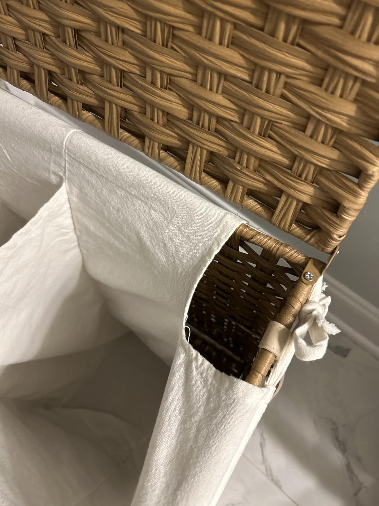 SONGMICS Rolling Laundry Hamper with Lid, 160 L 3-Section Synthetic Rattan | Laundry Basket with Wheels, Removable Liner customer photo 2