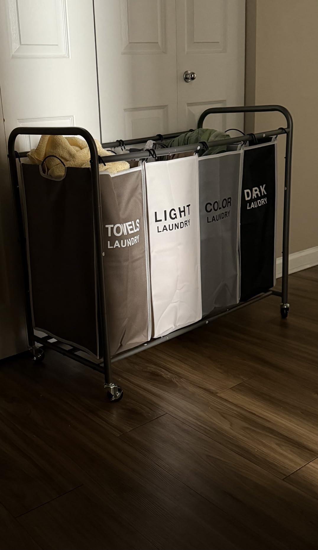ROMOON Laundry Hamper Sorter Cart, 4-Section Organizer with Lockable Wheels | Heavy-Duty 180L Rolling Laundry Basket with Removable Bags customer photo 2