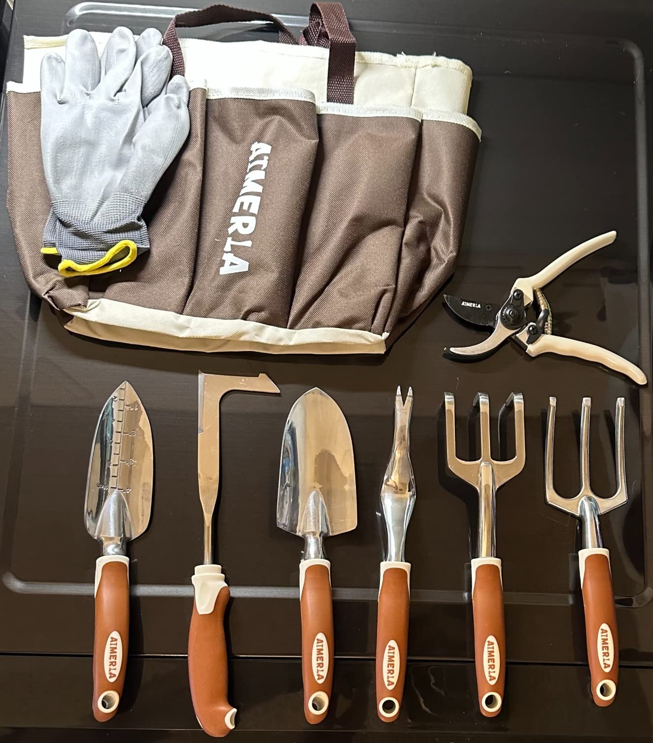Aimerla Gardening Tools Set of 9 Heavy Duty Garden Tools with Non-Slip Rubber Grip with Large Garden Bag for Tools Durable Hand Tools for Gardening, Weeding, Gardening Gifts for Women, Men customer photo 2