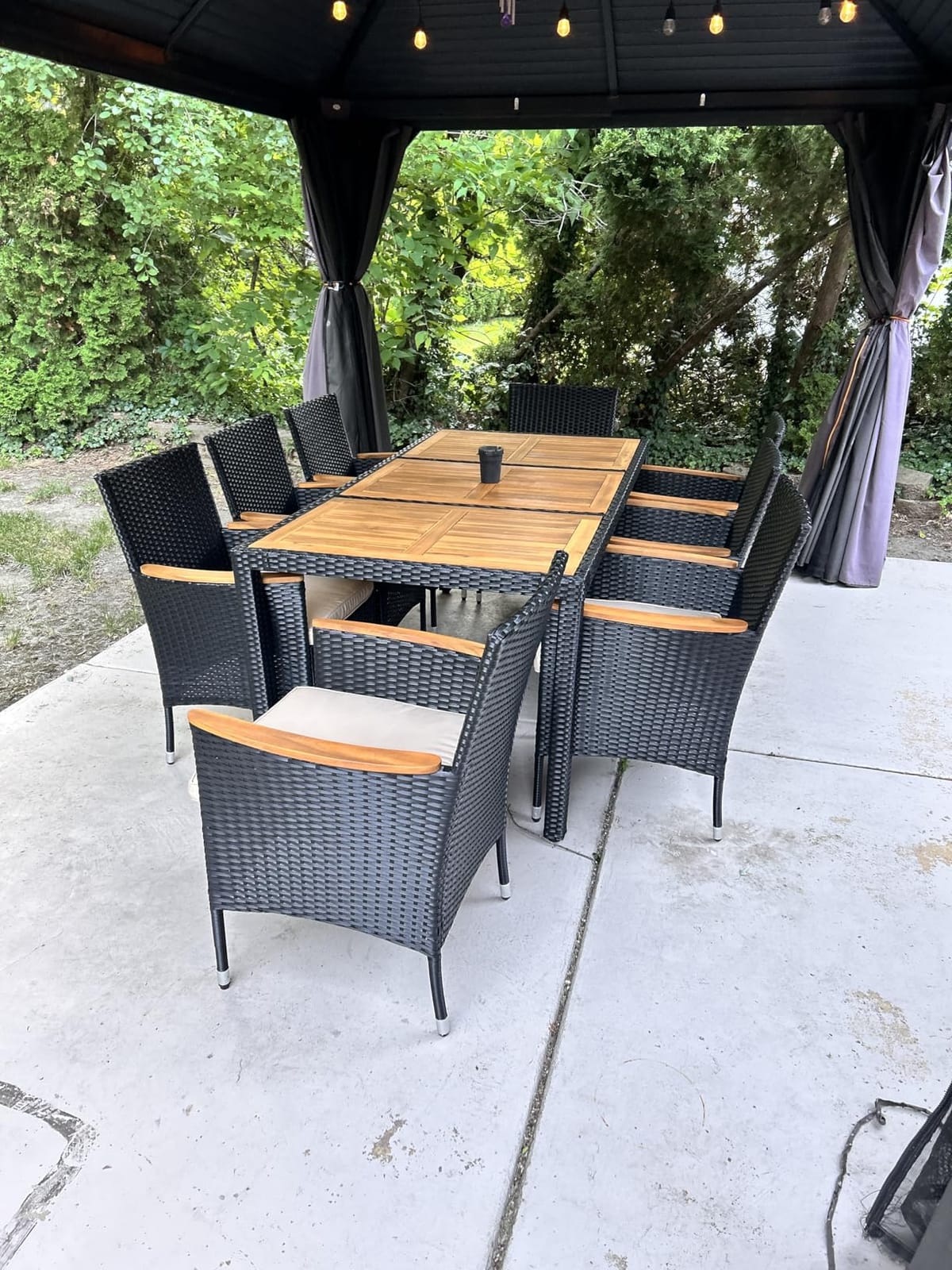 Flamaker Patio Dining Set for 6 Outdoor Acacia Wood Table and Chairs, Black | 7 Pieces Outdoor Patio Table and Chairs for Deck, Backyard, Garden customer photo 2