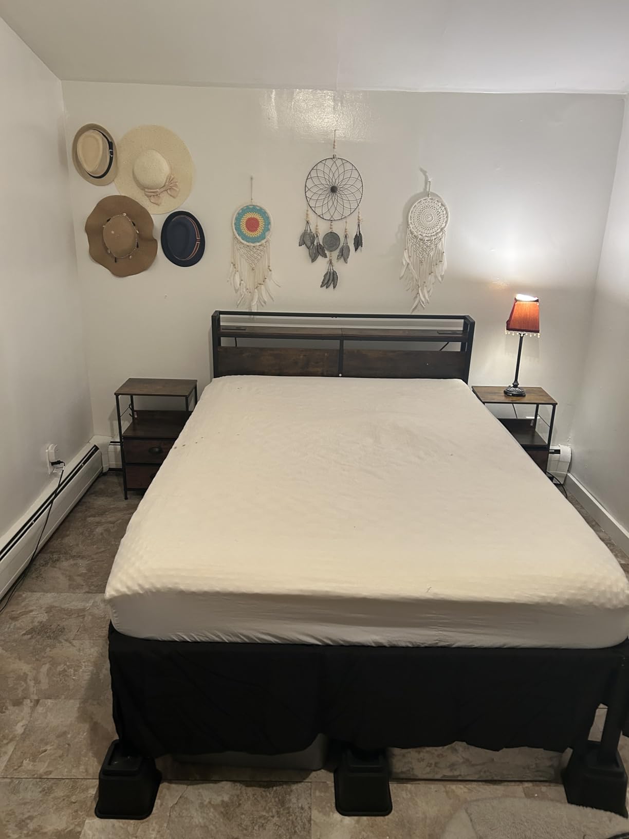 HOOBRO Headboard Queen Size, Headboard with 2 Outlets and 4 USB Ports, Adjustable Height, Storage Rack, Sturdy and Stable, Easy Assembly, Rustic Brown and Black customer photo 2