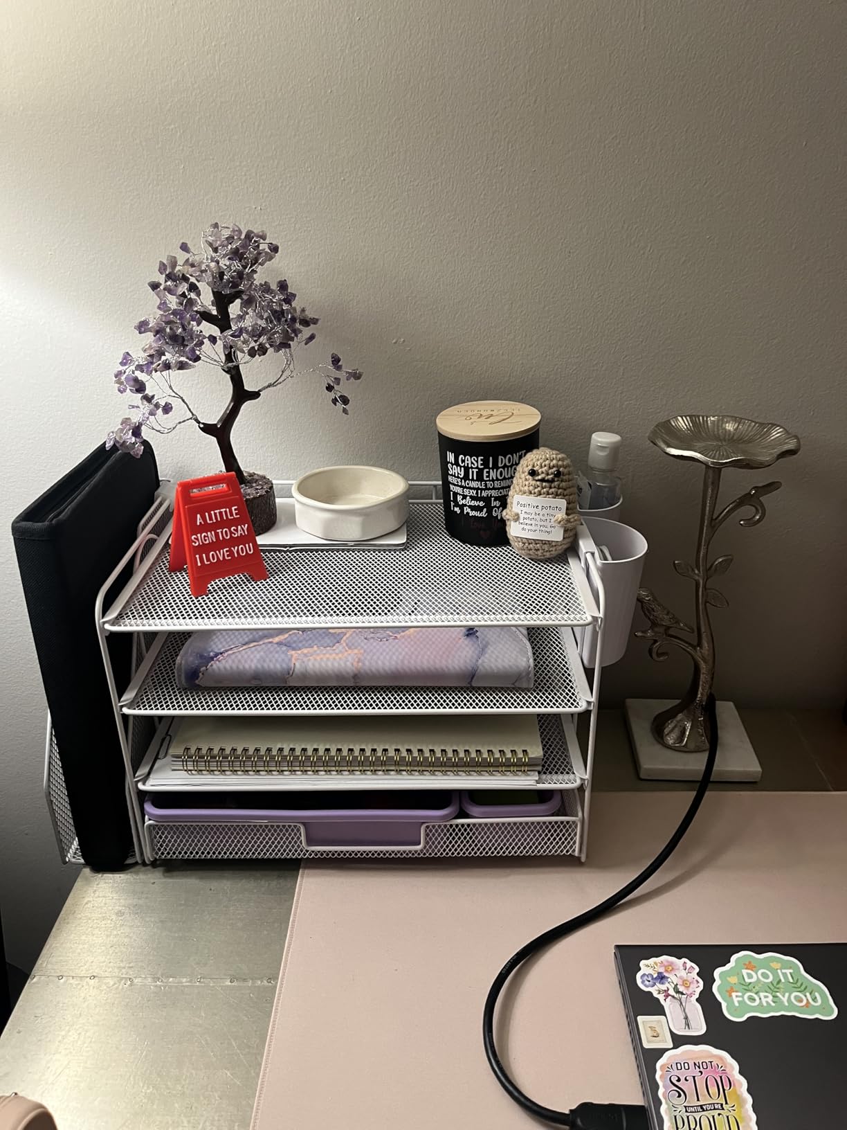 OPNICE Desk Organizer, 4-Tier Desktop File Organizer with Drawer and Pen Holders, Office Desk Accessories, File Sorters, Workspace Organizers for Office Supplies (Black) customer photo 1